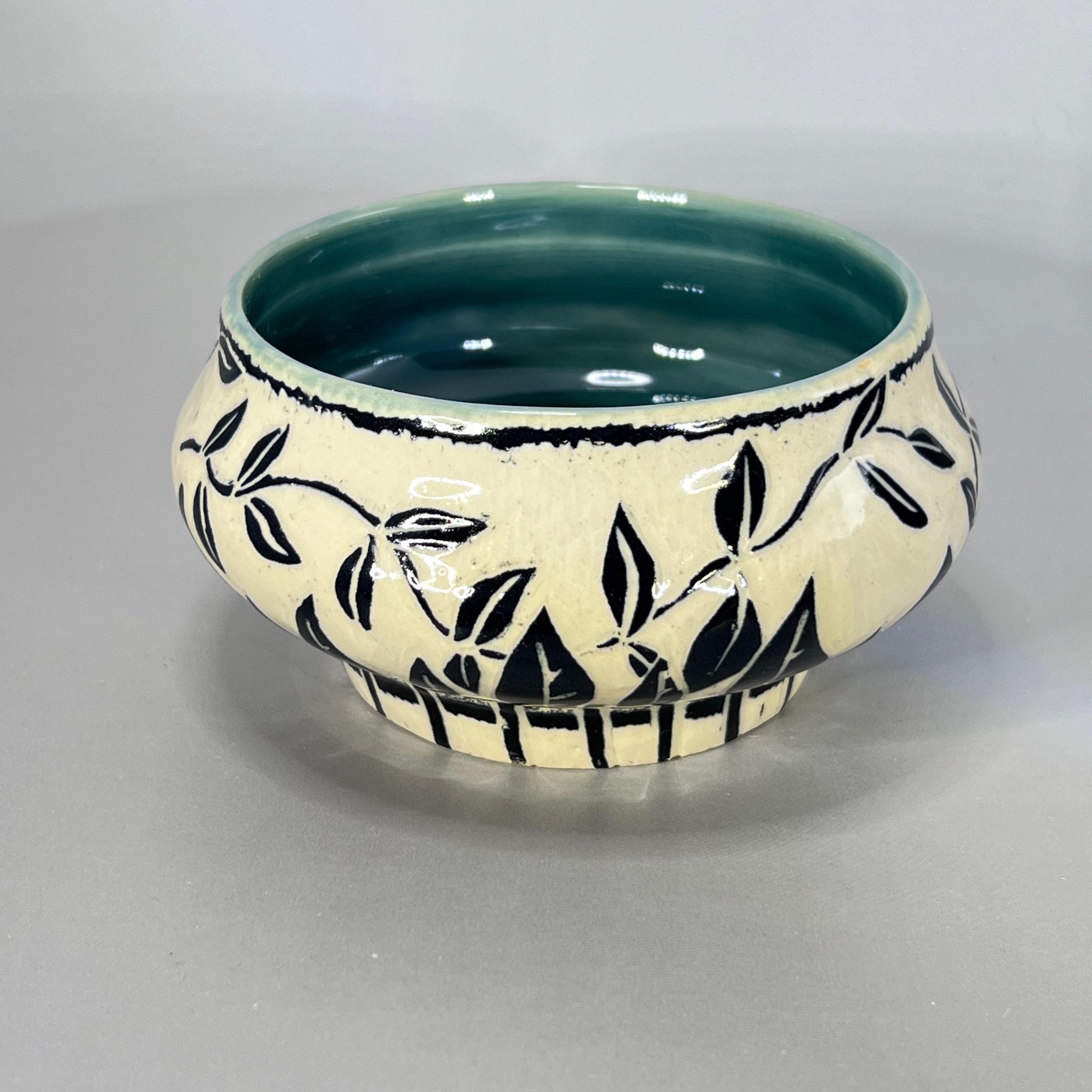 Small Decorative Sgraffito Bowl with Blue Liner Glaze
