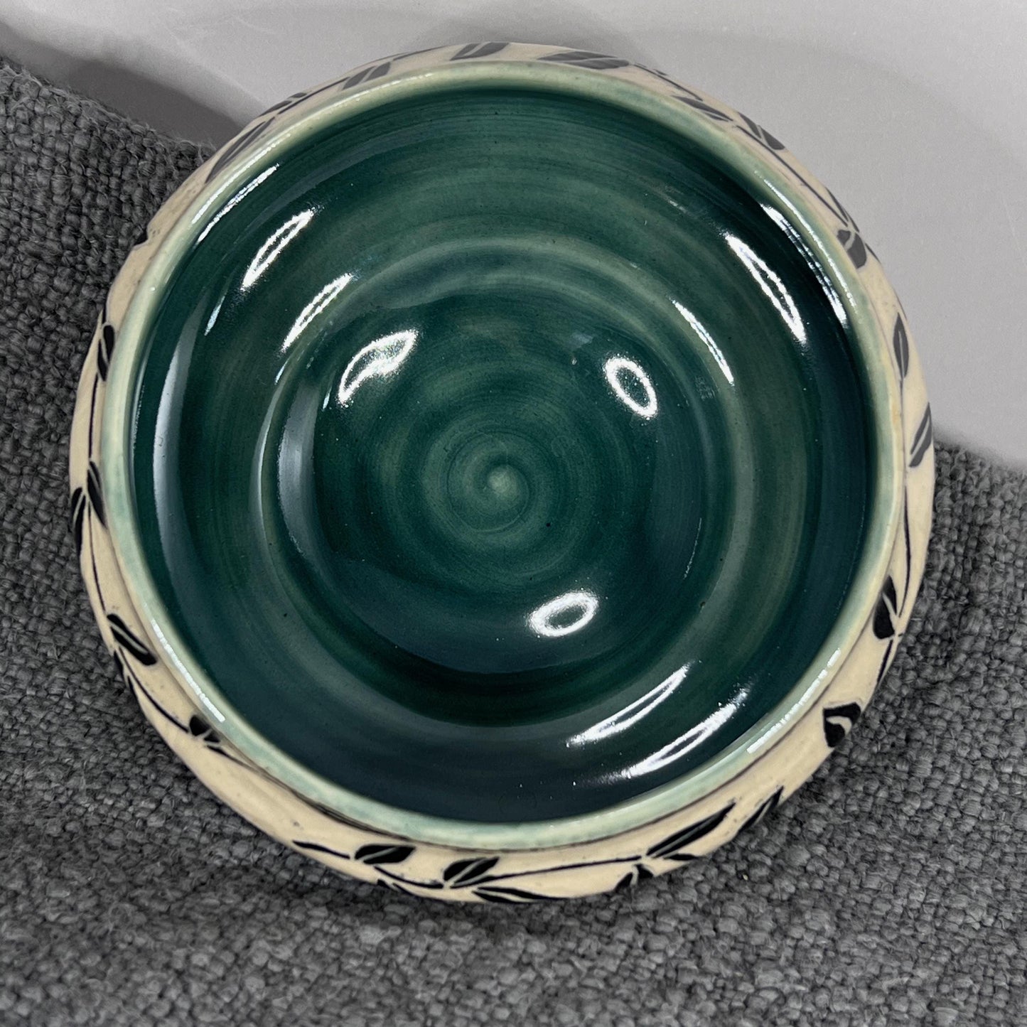 Small Decorative Sgraffito Bowl with Blue Liner Glaze