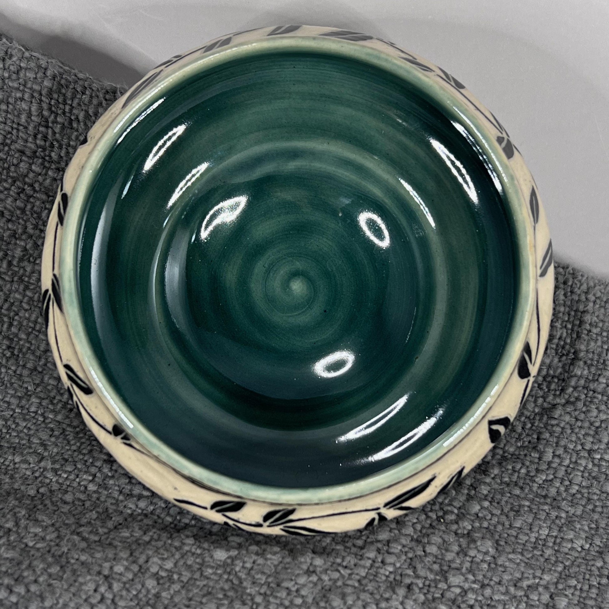 Small Decorative Sgraffito Bowl with Blue Liner Glaze