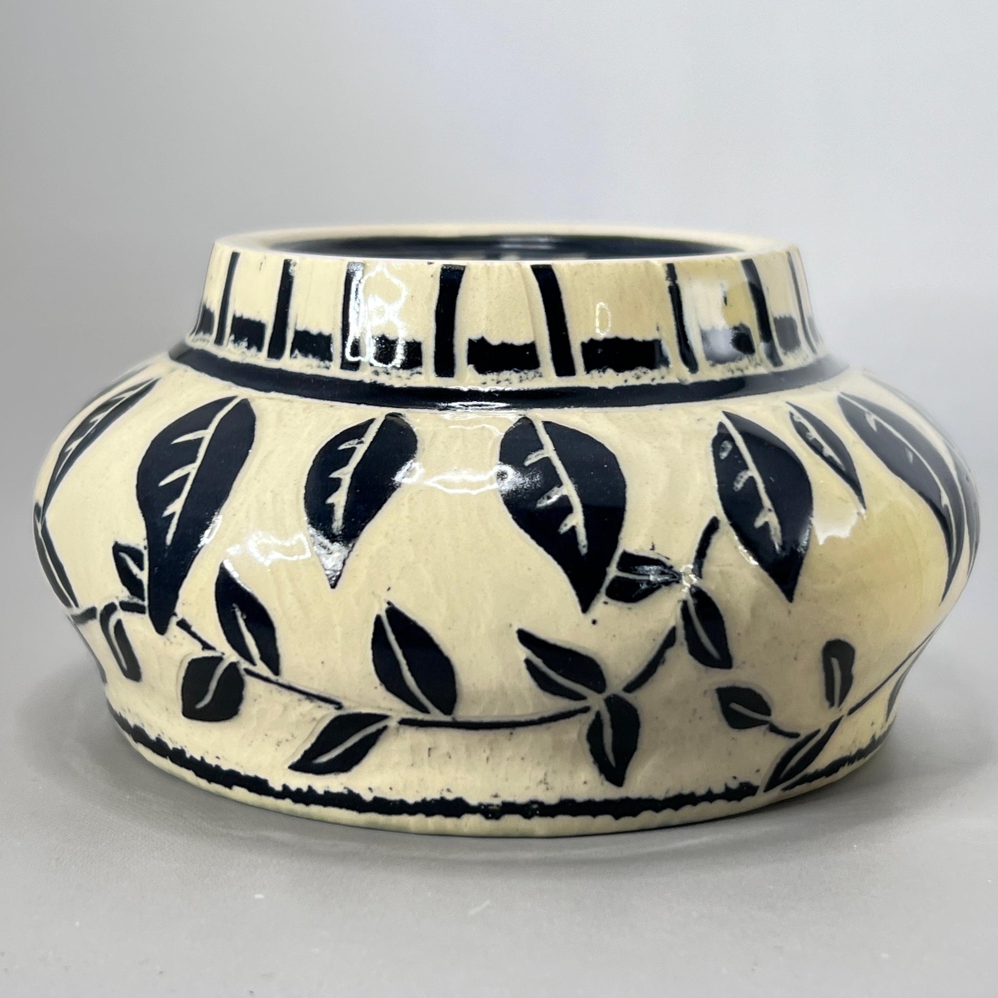 Small Decorative Sgraffito Bowl with Blue Liner Glaze