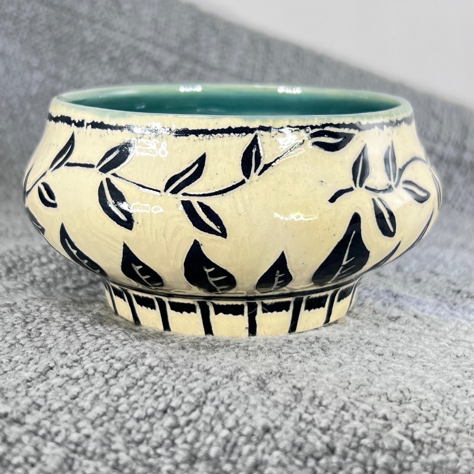 Small Decorative Sgraffito Bowl with Blue Liner Glaze