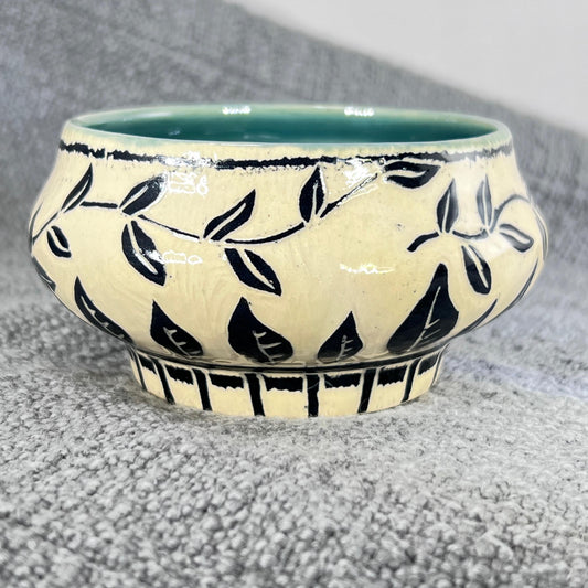 Small Decorative Sgraffito Bowl with Blue Liner Glaze