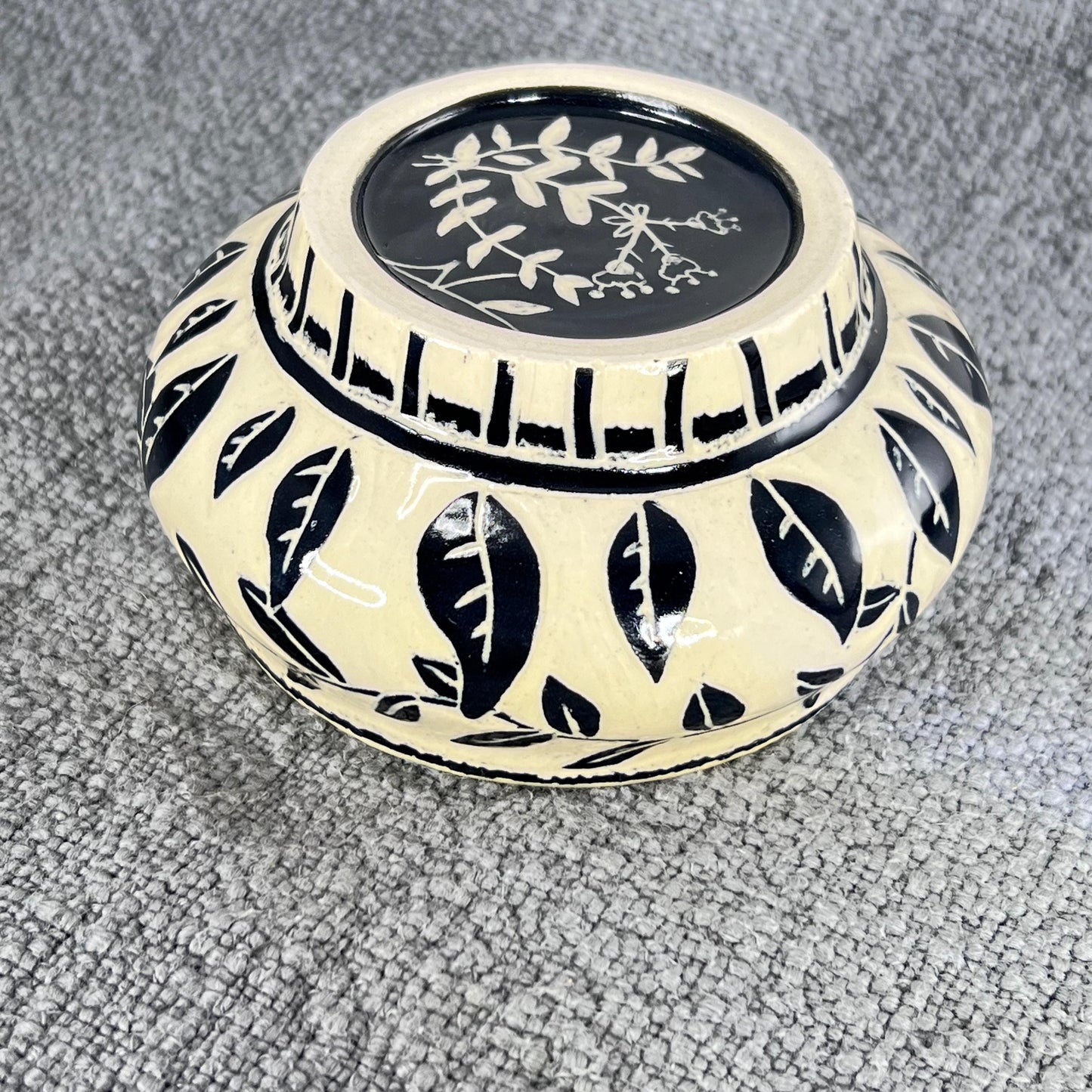 Small Decorative Sgraffito Bowl with Blue Liner Glaze