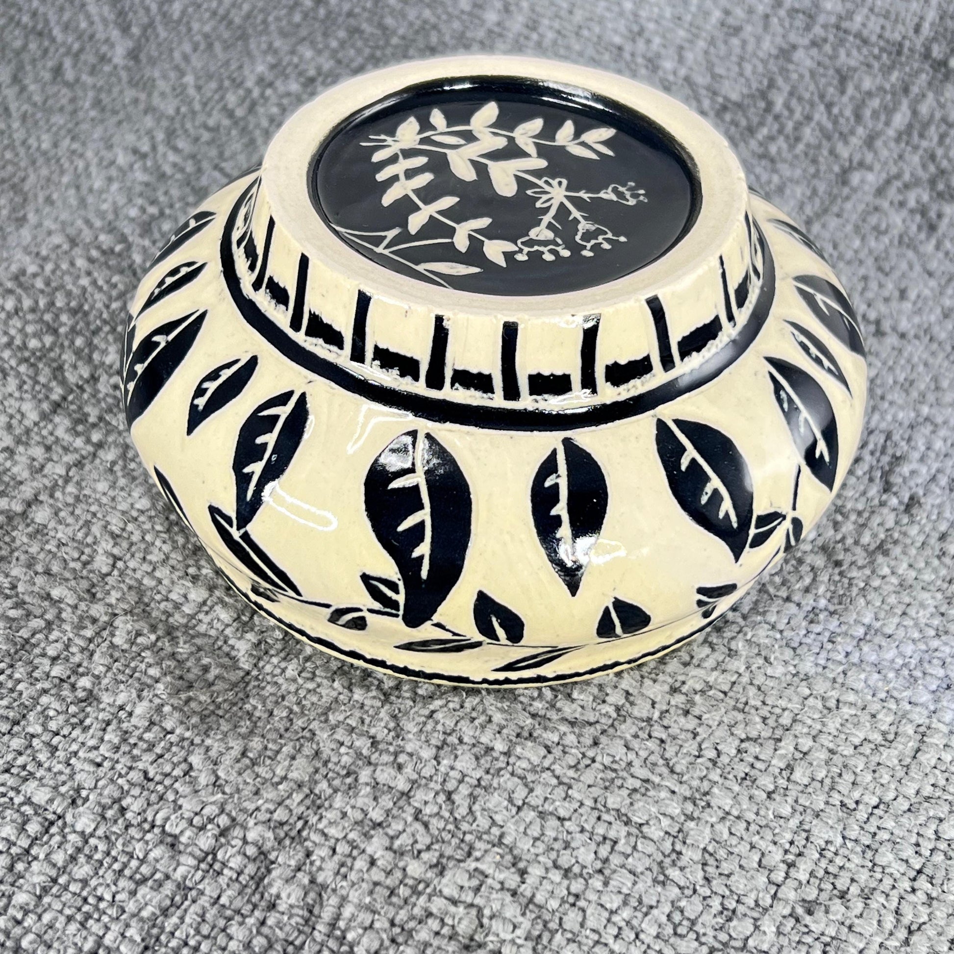 Small Decorative Sgraffito Bowl with Blue Liner Glaze
