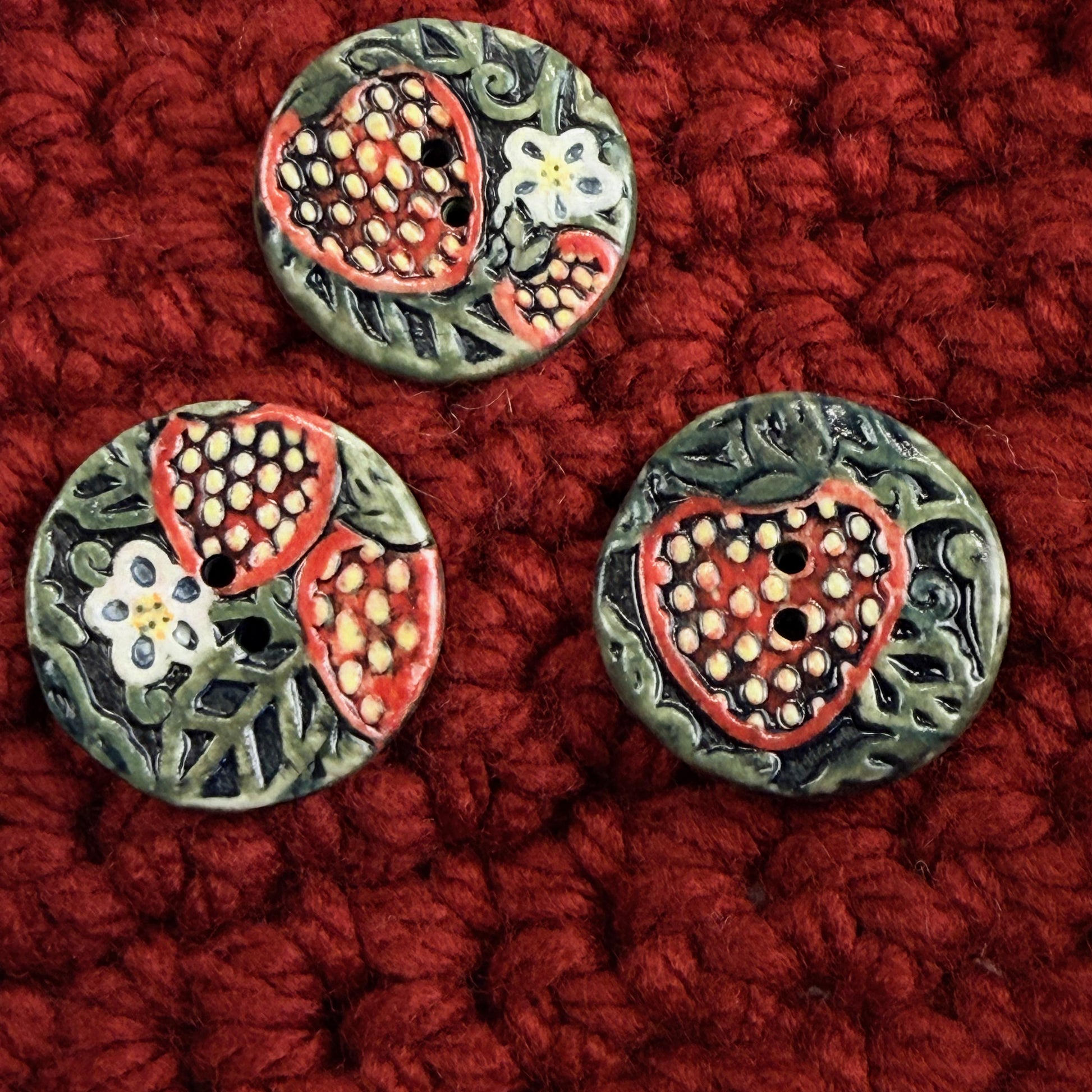 Goblin Core Strawberry Patch Round Ceramic Buttons
