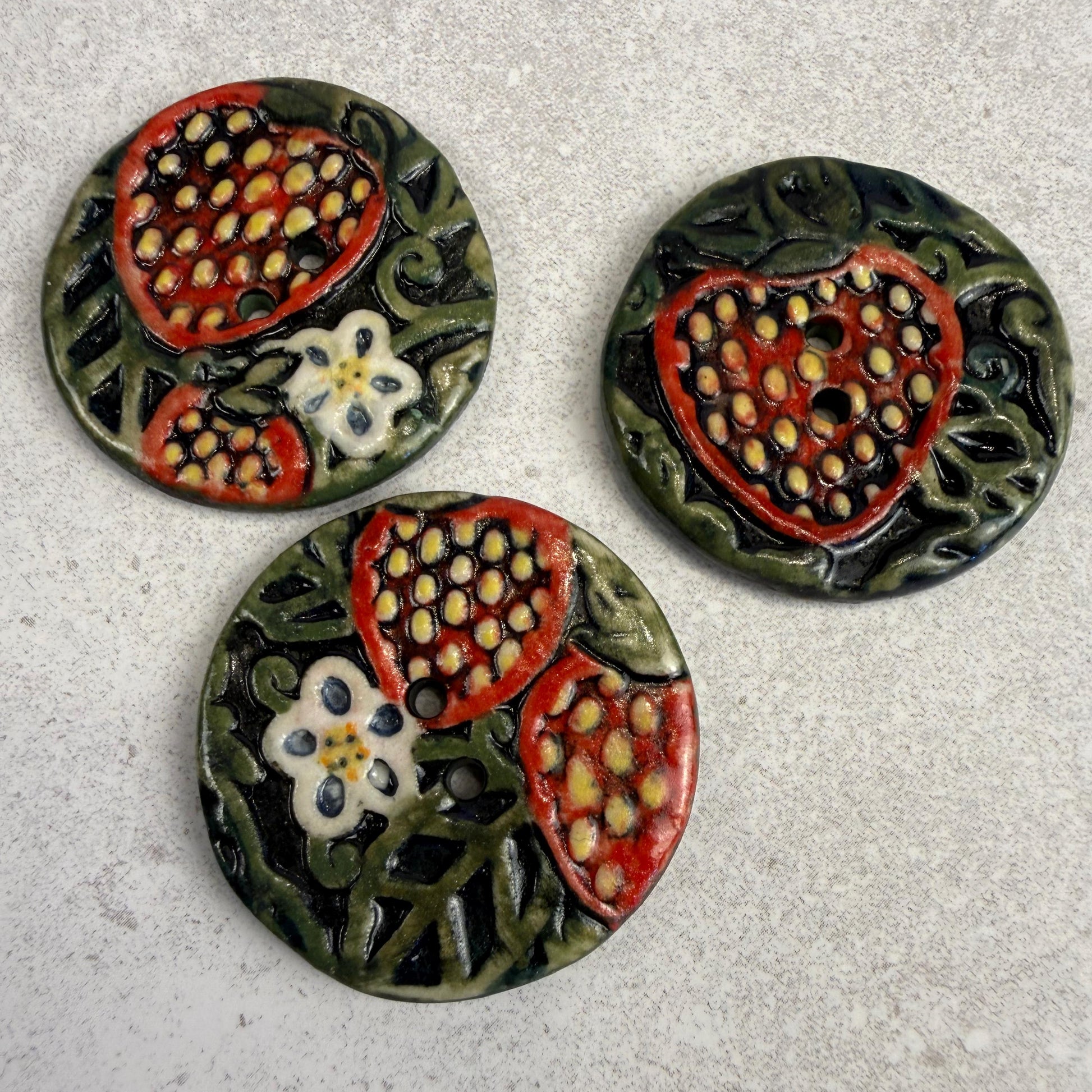 Goblin Core Strawberry Patch Round Ceramic Buttons