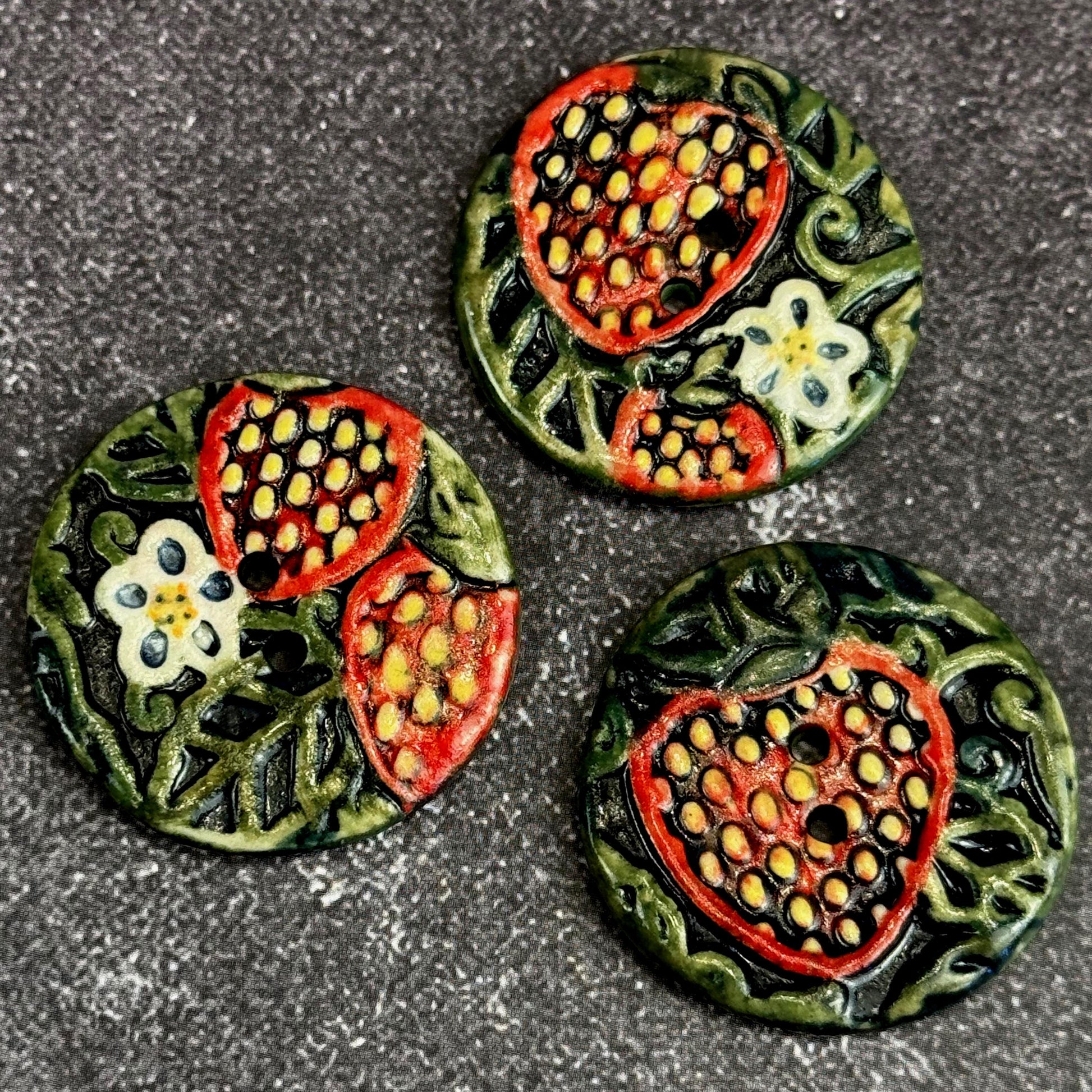 Goblin Core Strawberry Patch Round Ceramic Buttons