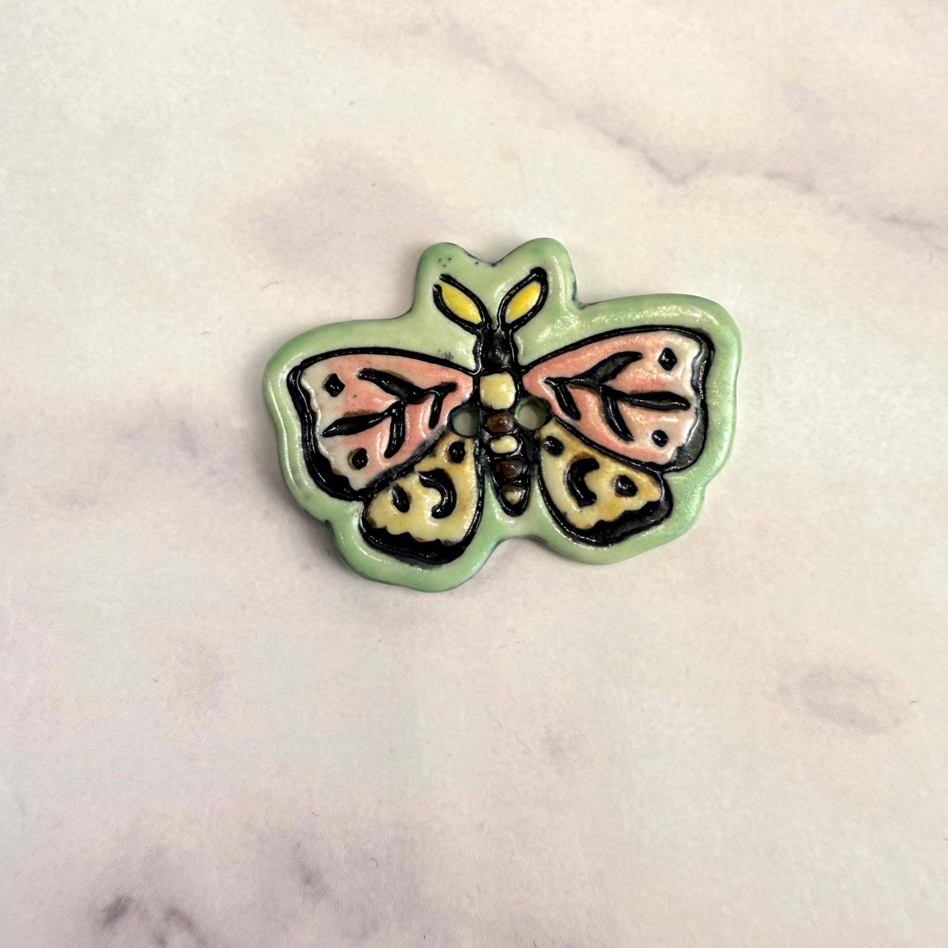 Coral Pink and Orange Moth Ceramic Button