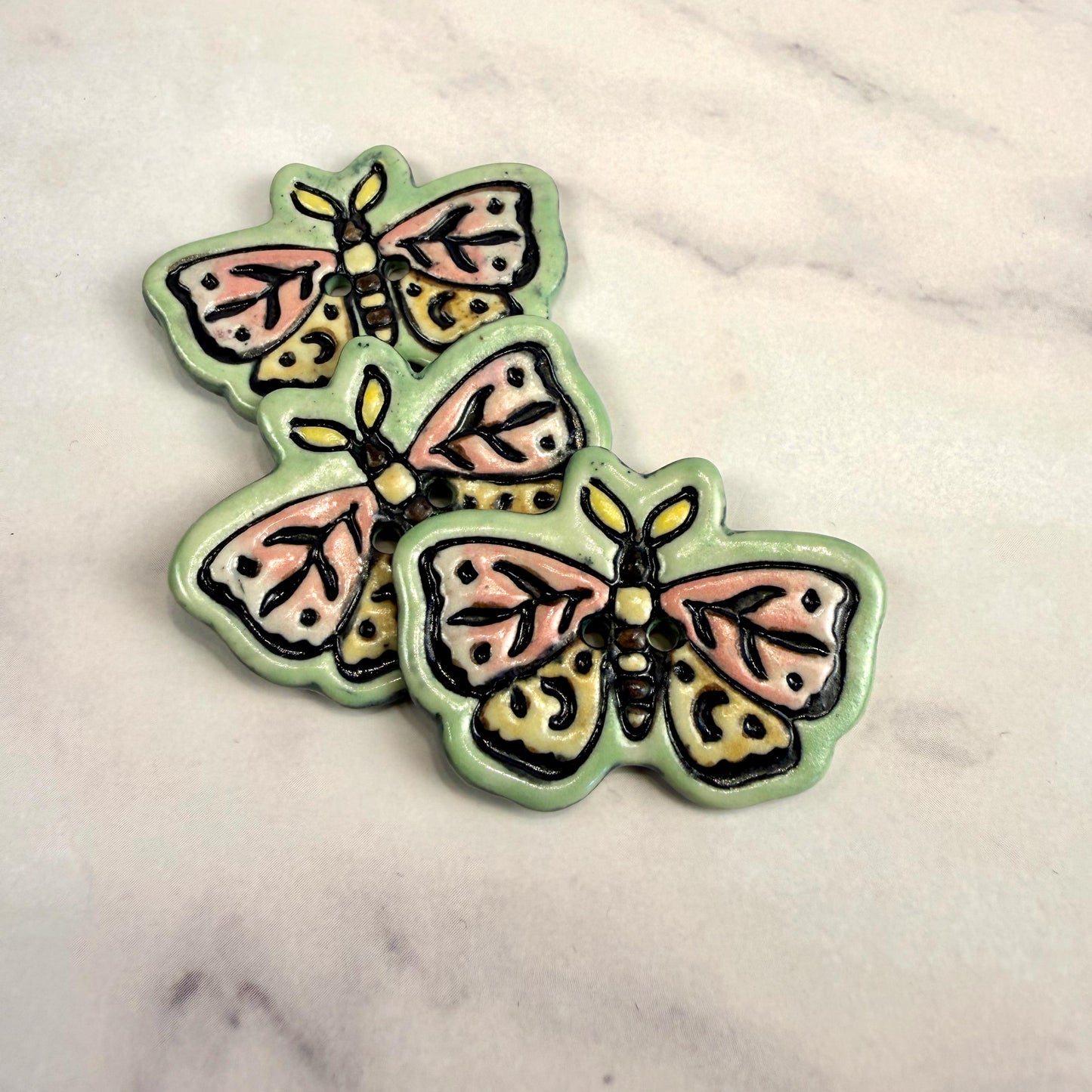 Coral Pink and Orange Moth Ceramic Button