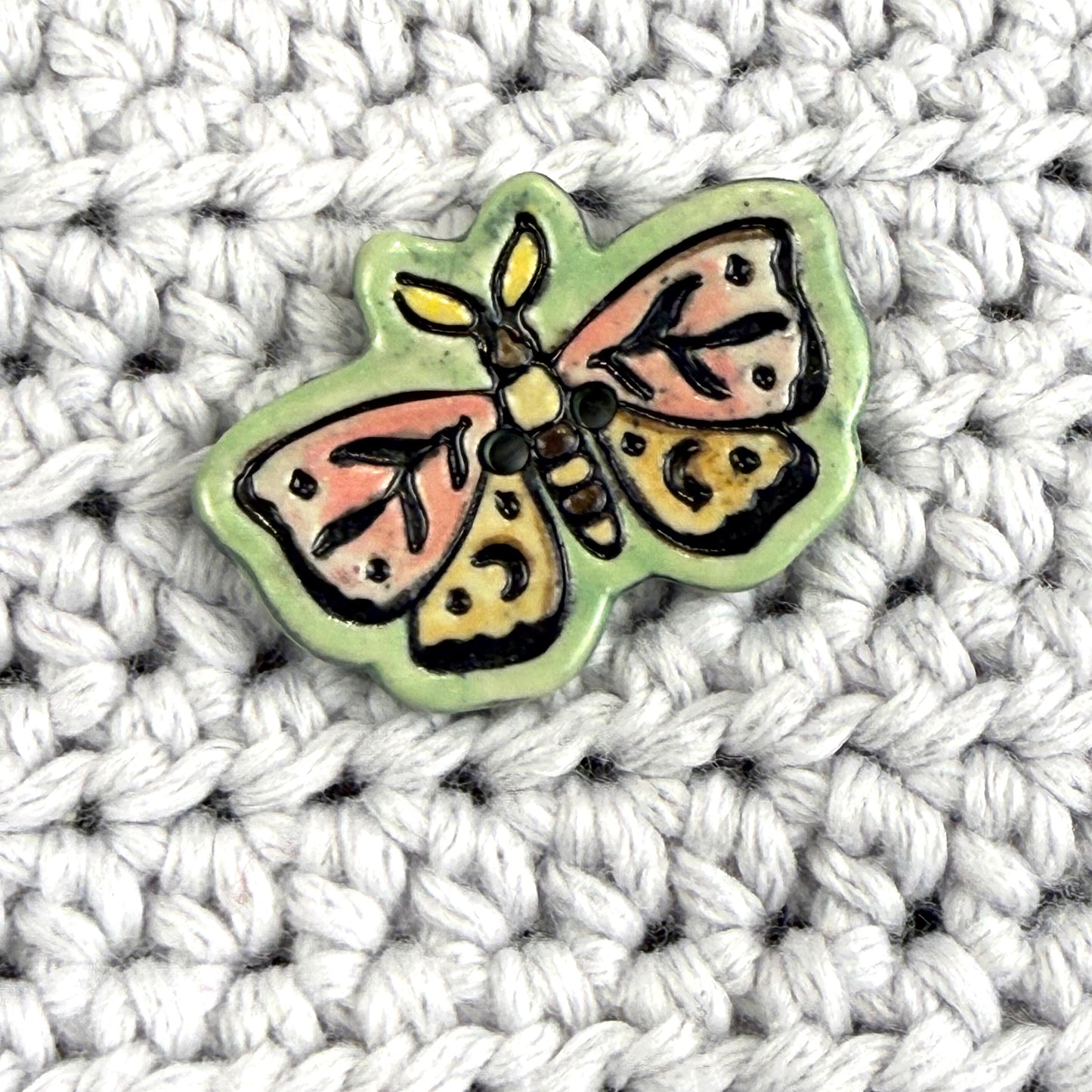 Coral Pink and Orange Moth Ceramic Button
