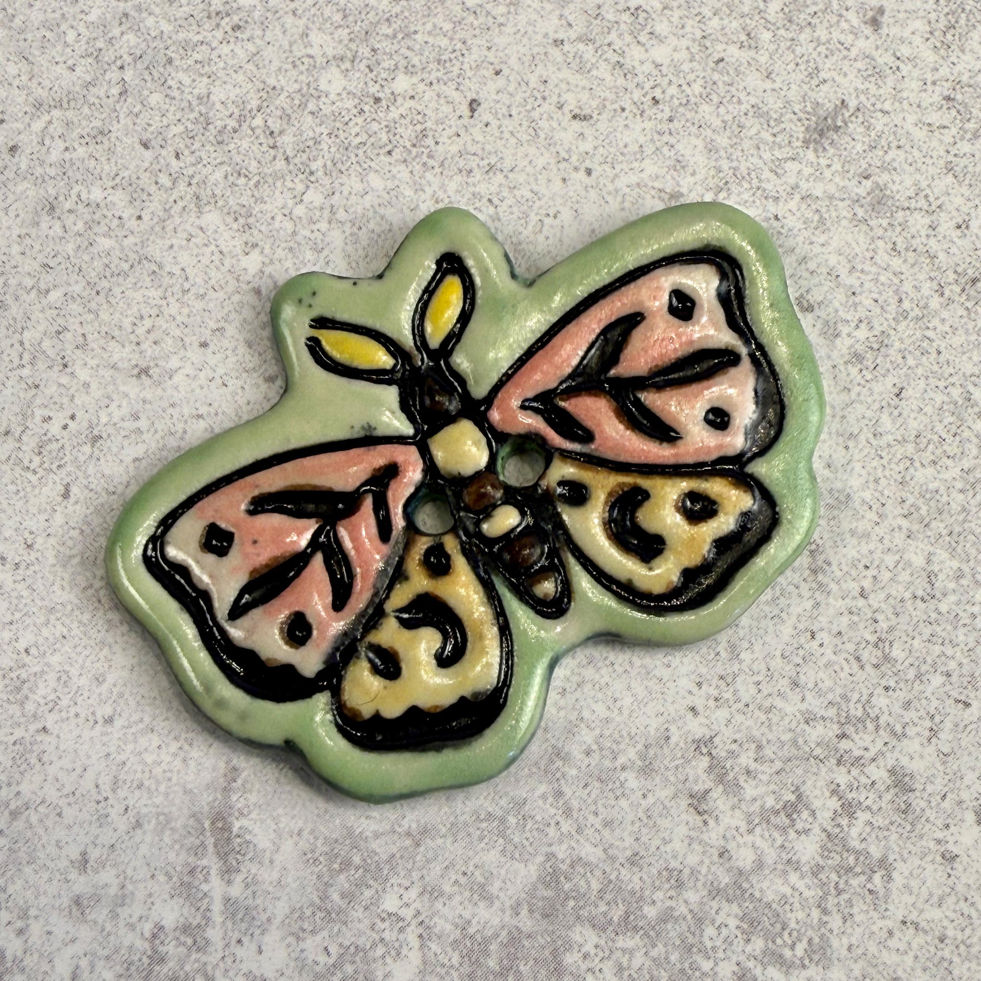 Coral Pink and Orange Moth Ceramic Button