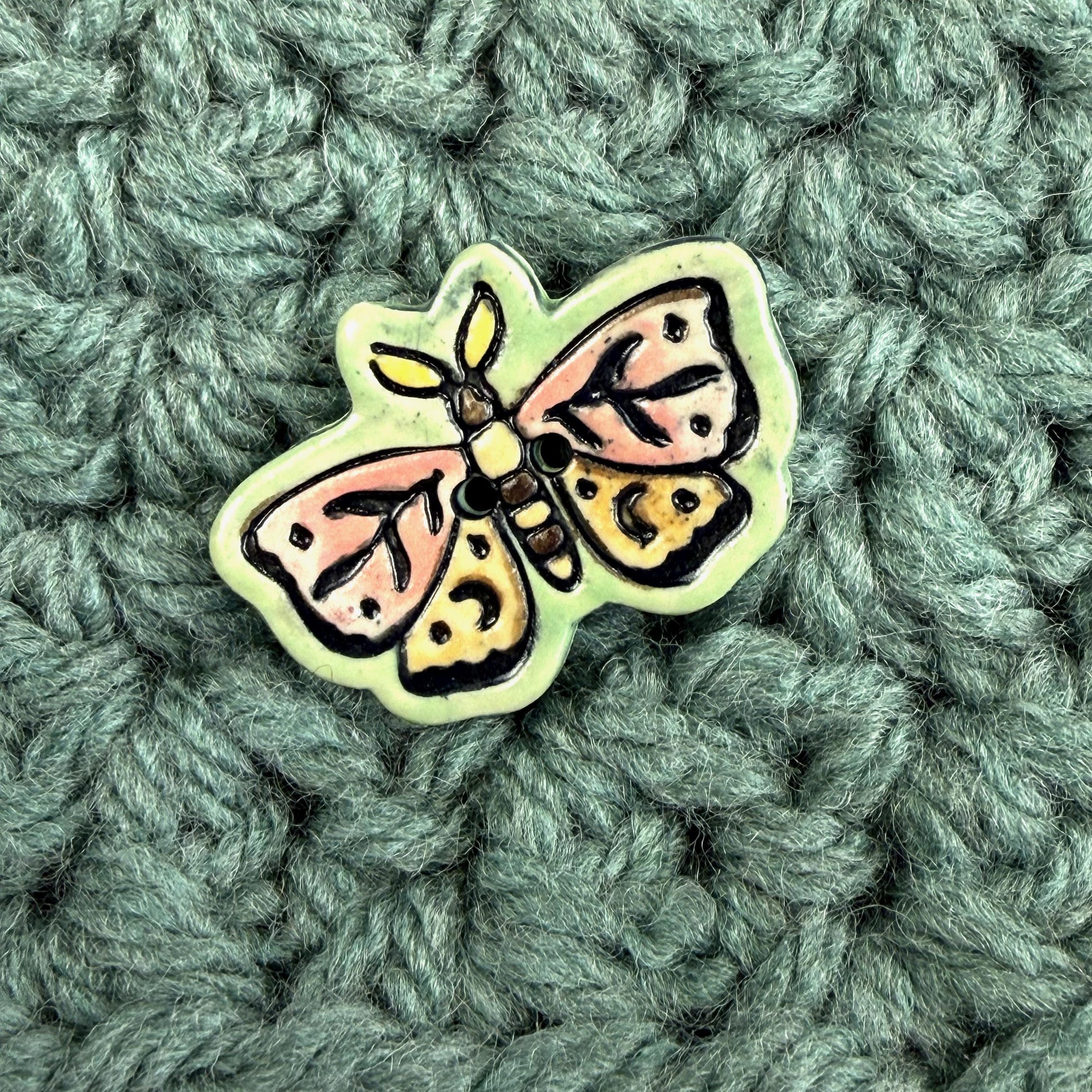 Coral Pink and Orange Moth Ceramic Button