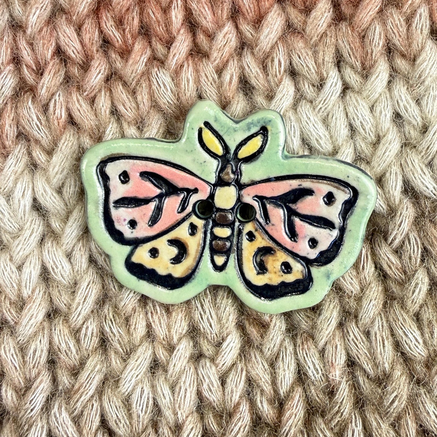 Coral Pink and Orange Moth Ceramic Button