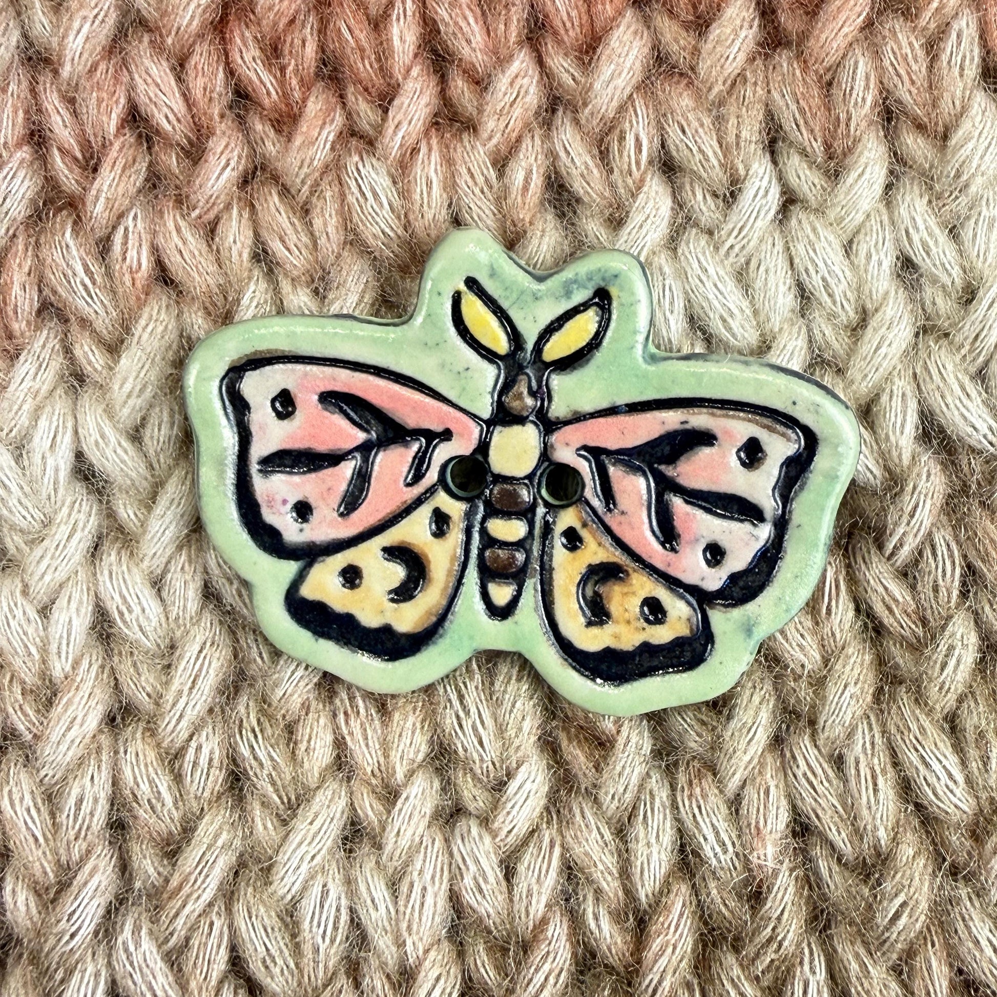 Coral Pink and Orange Moth Ceramic Button