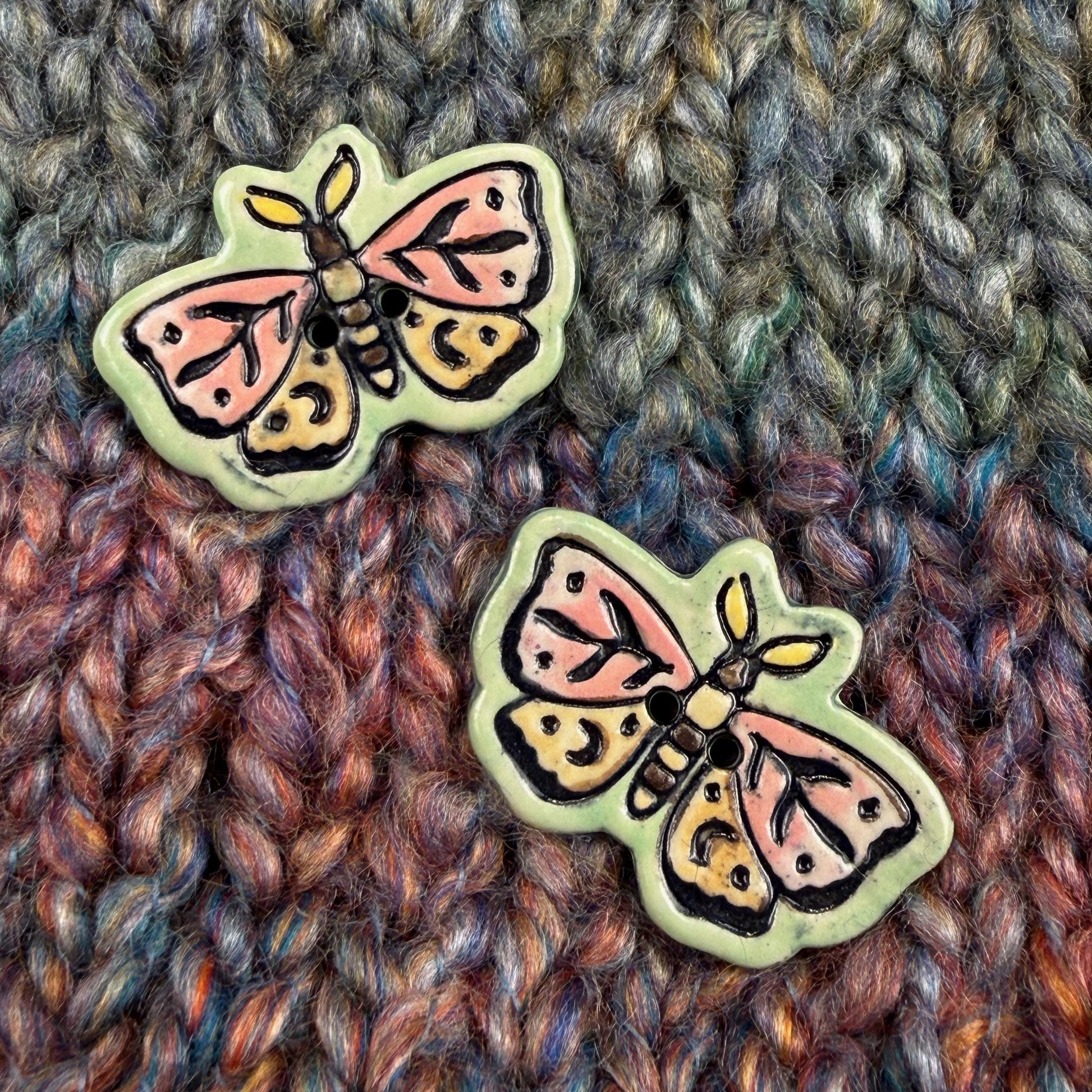Coral Pink and Orange Moth Ceramic Button