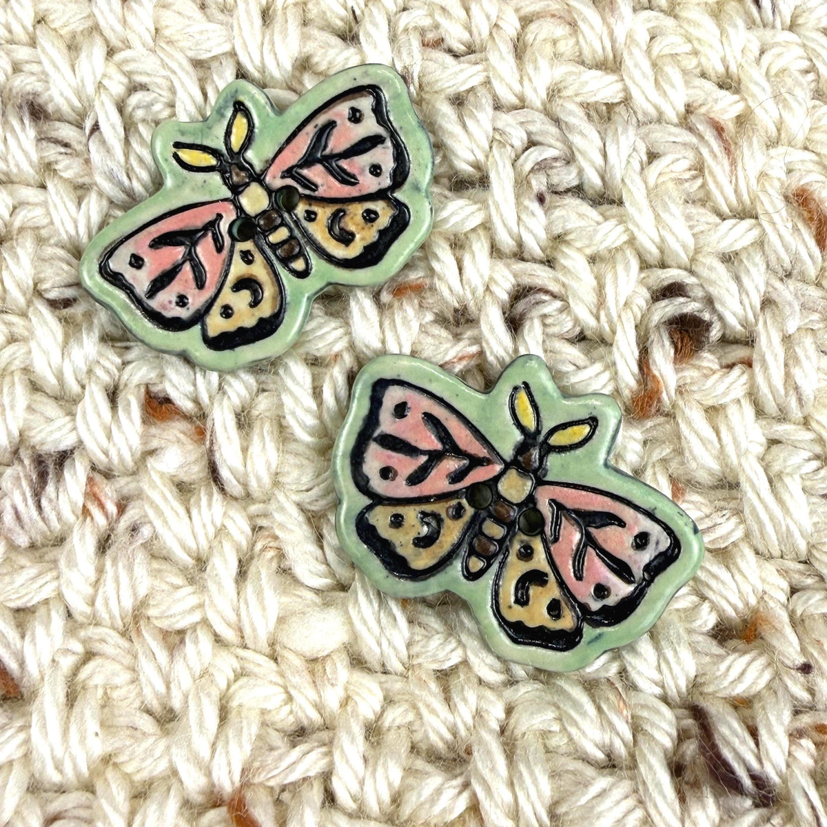 Coral Pink and Orange Moth Ceramic Button