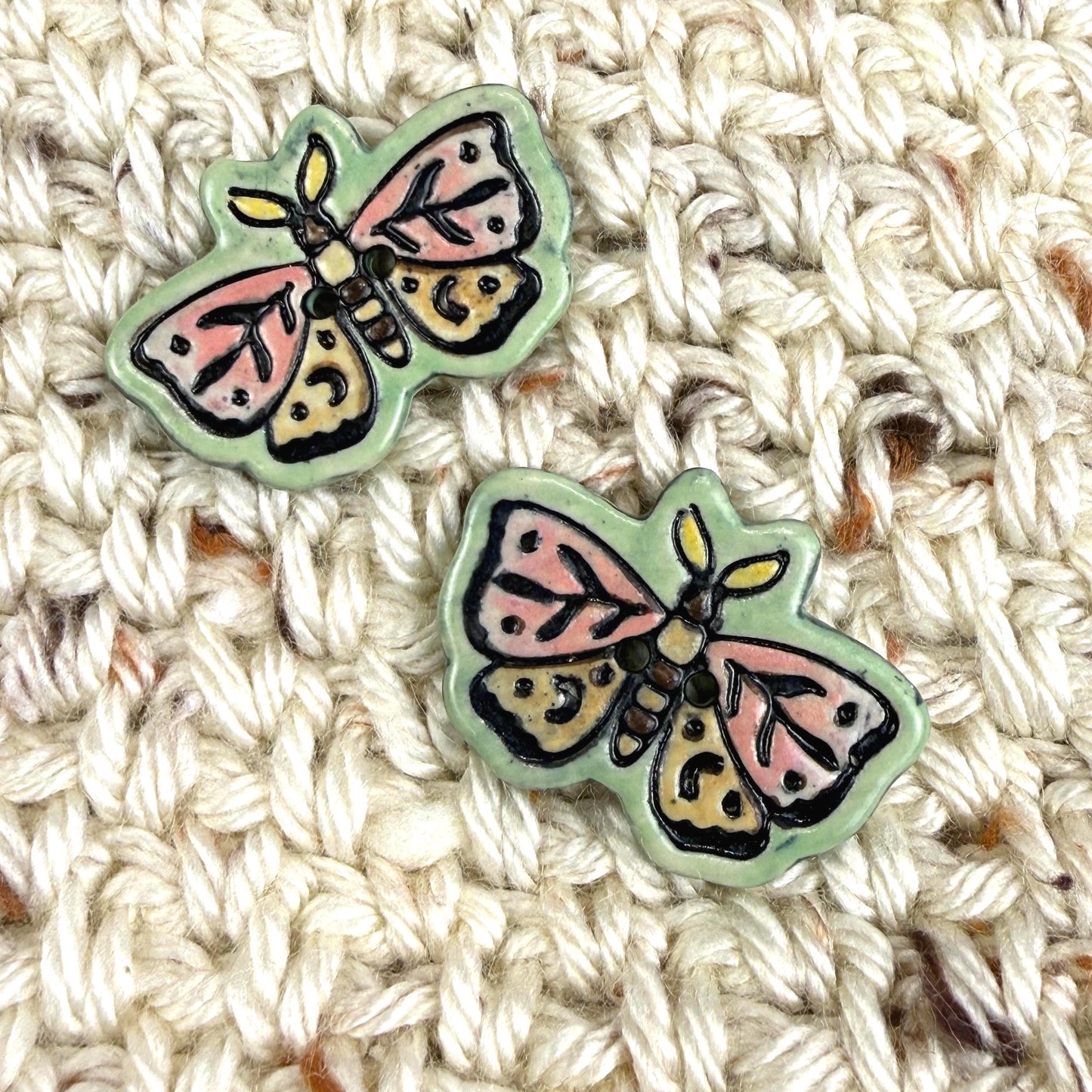 Coral Pink and Orange Moth Ceramic Button