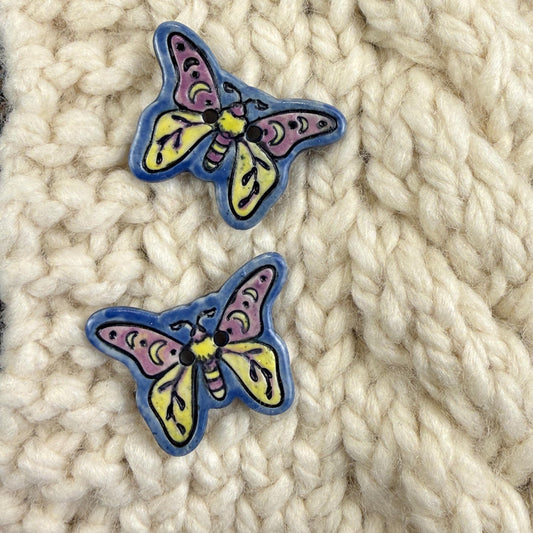 Purple, Blue, Yellow Moth Ceramic Button