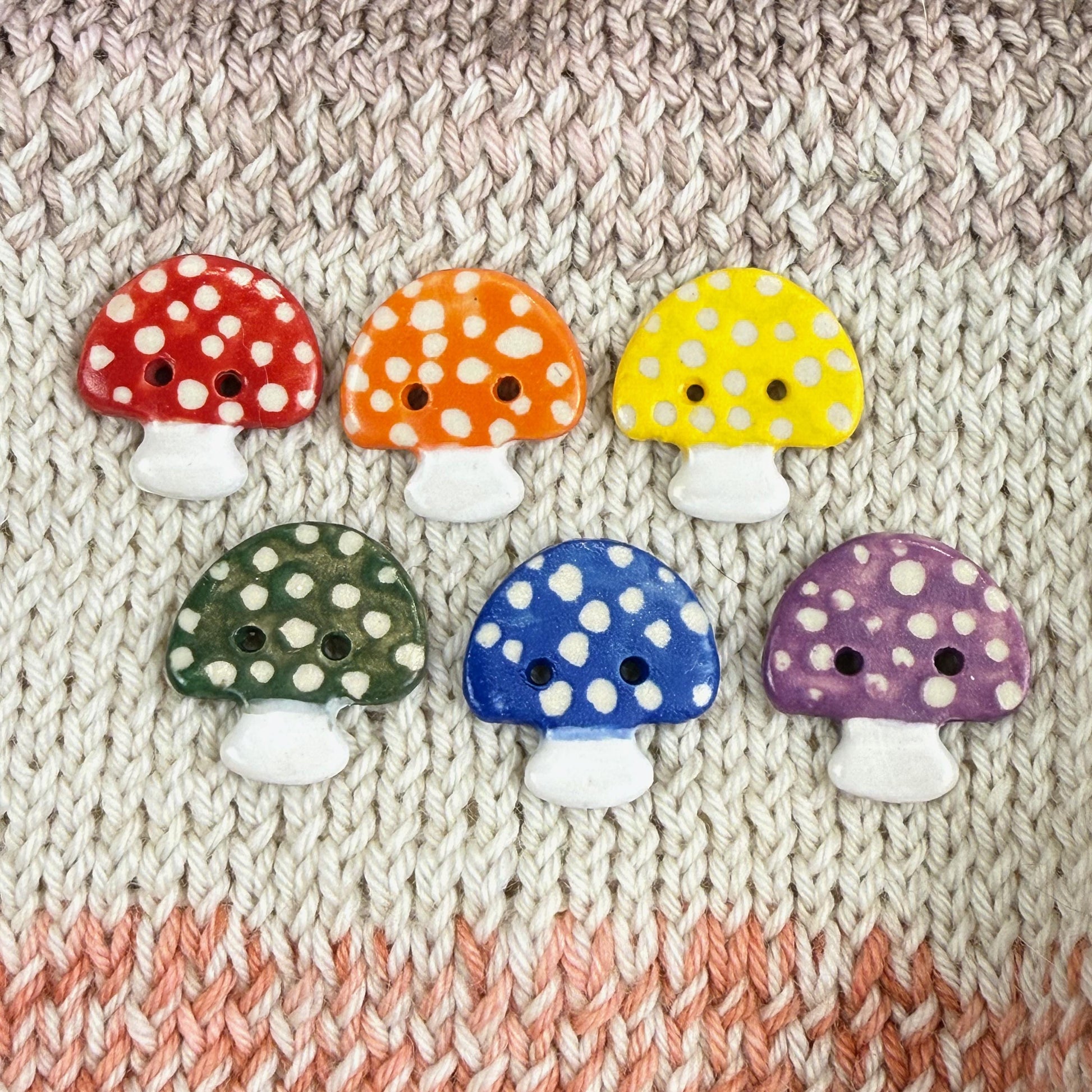 Rainbow Set of Mushrooms Ceramic Buttons