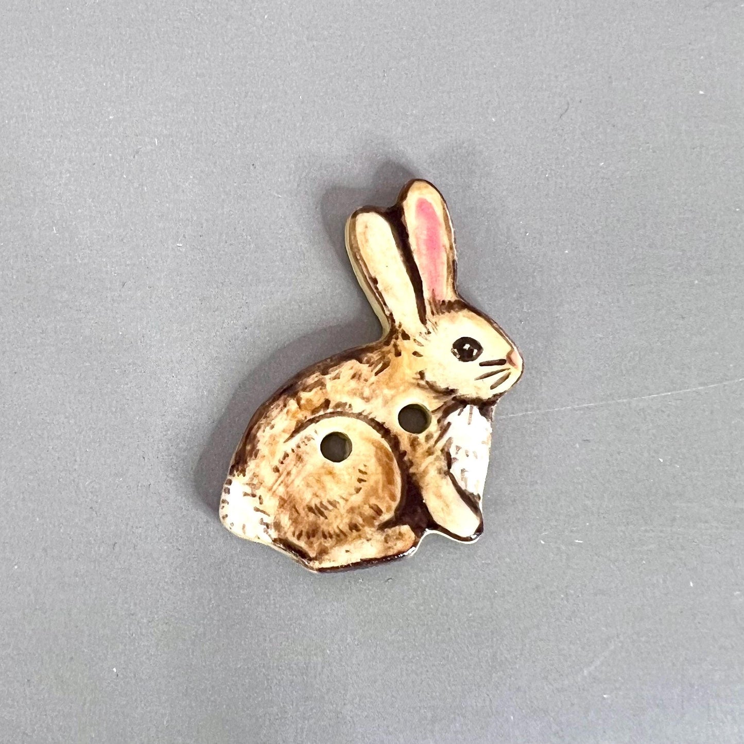 Light Brown Bunny with Long Ears Button