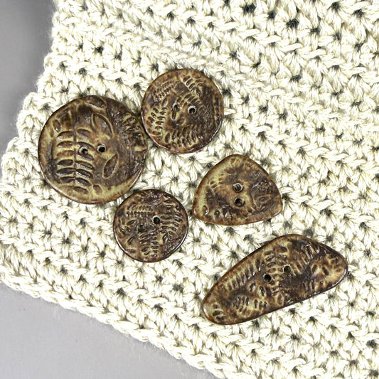 Gold and Brown Matte Fern Pattern Buttons