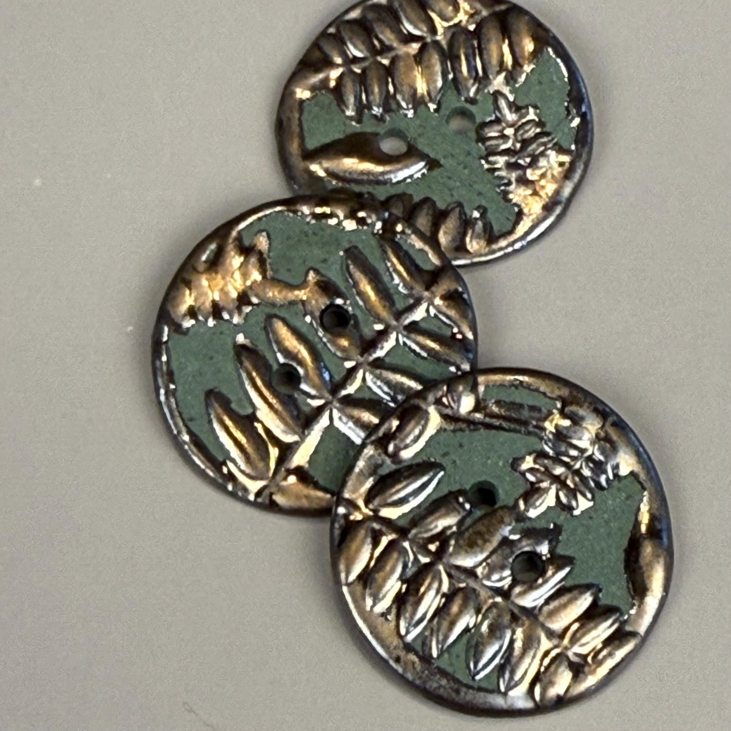 Gold Fern Leaves on Green Porcelain Round Buttons