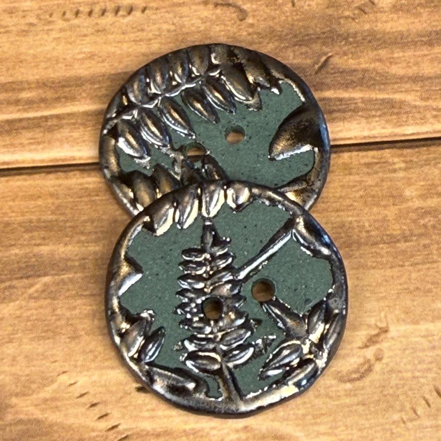 Gold Fern Leaves on Green Porcelain Round Buttons