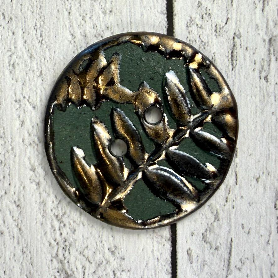 Gold Fern Leaves on Green Porcelain Round Buttons