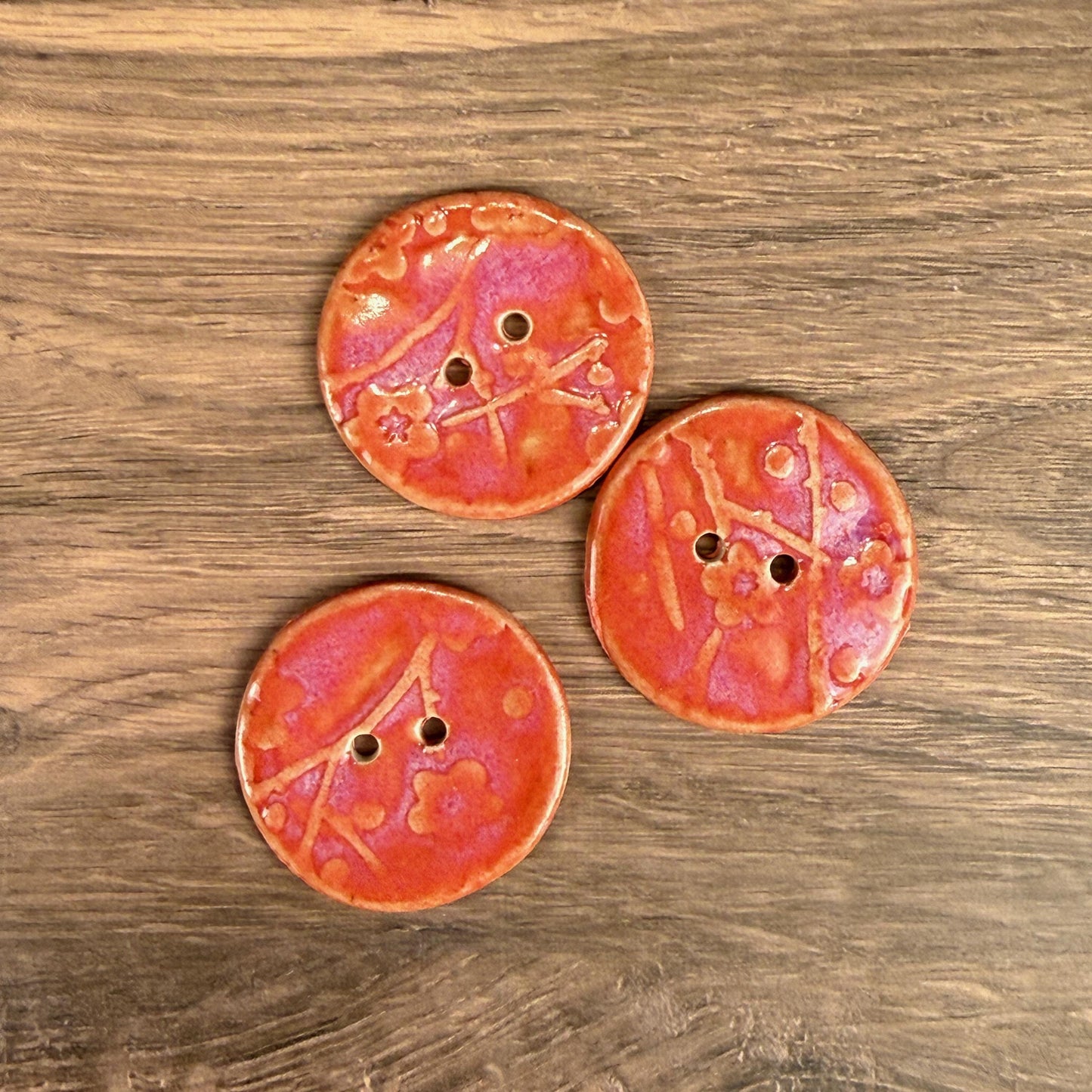 Bright Pink Cherry Blossom Patterned Ceramic Buttons