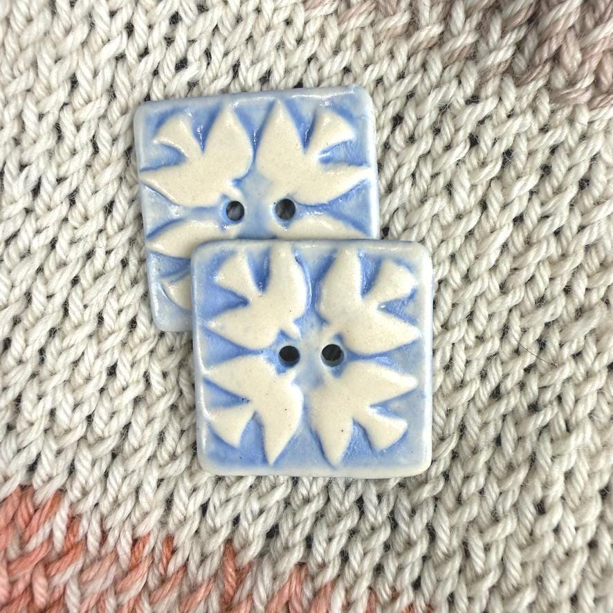 Blue and White Birds of Peace Ceramic Button