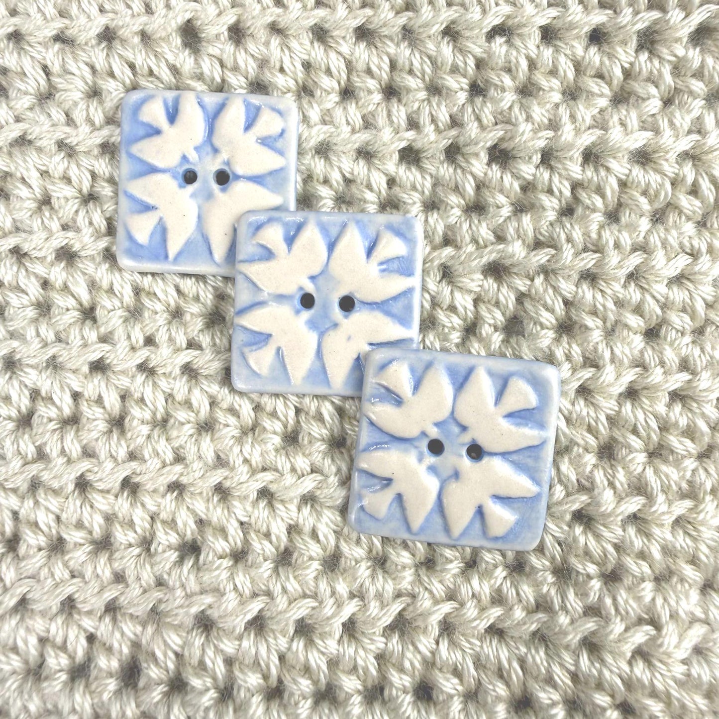 Blue and White Birds of Peace Ceramic Button