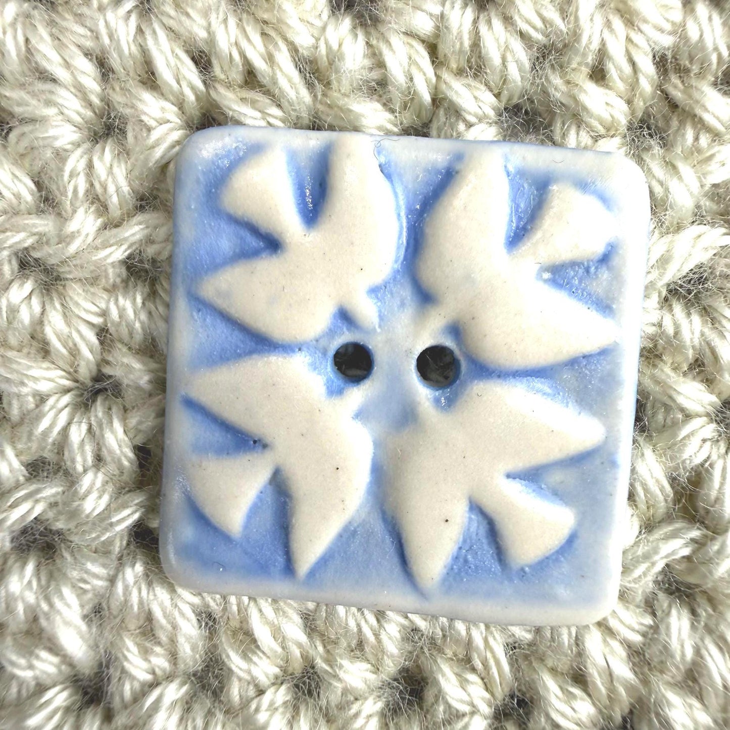Blue and White Birds of Peace Ceramic Button