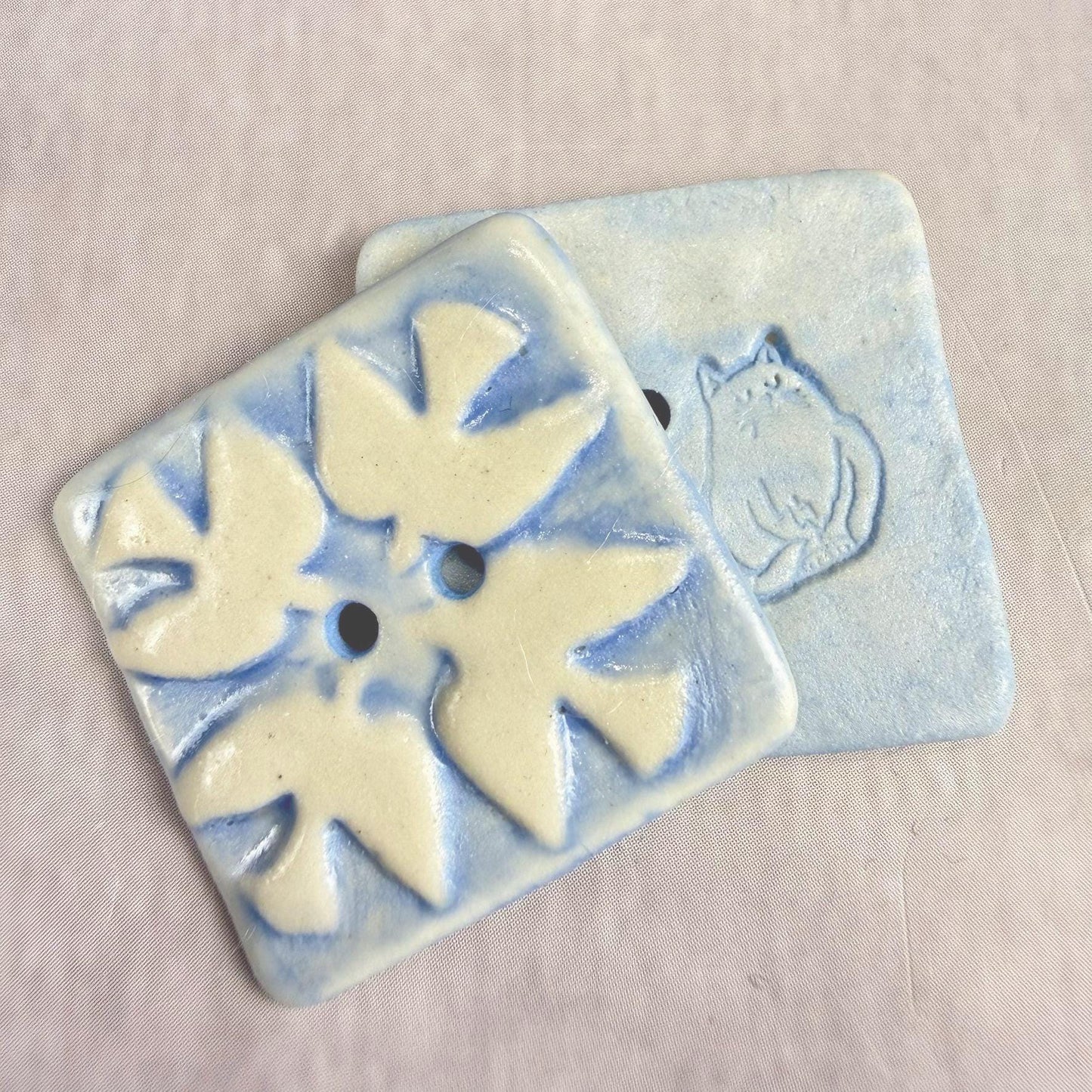 Blue and White Birds of Peace Ceramic Button