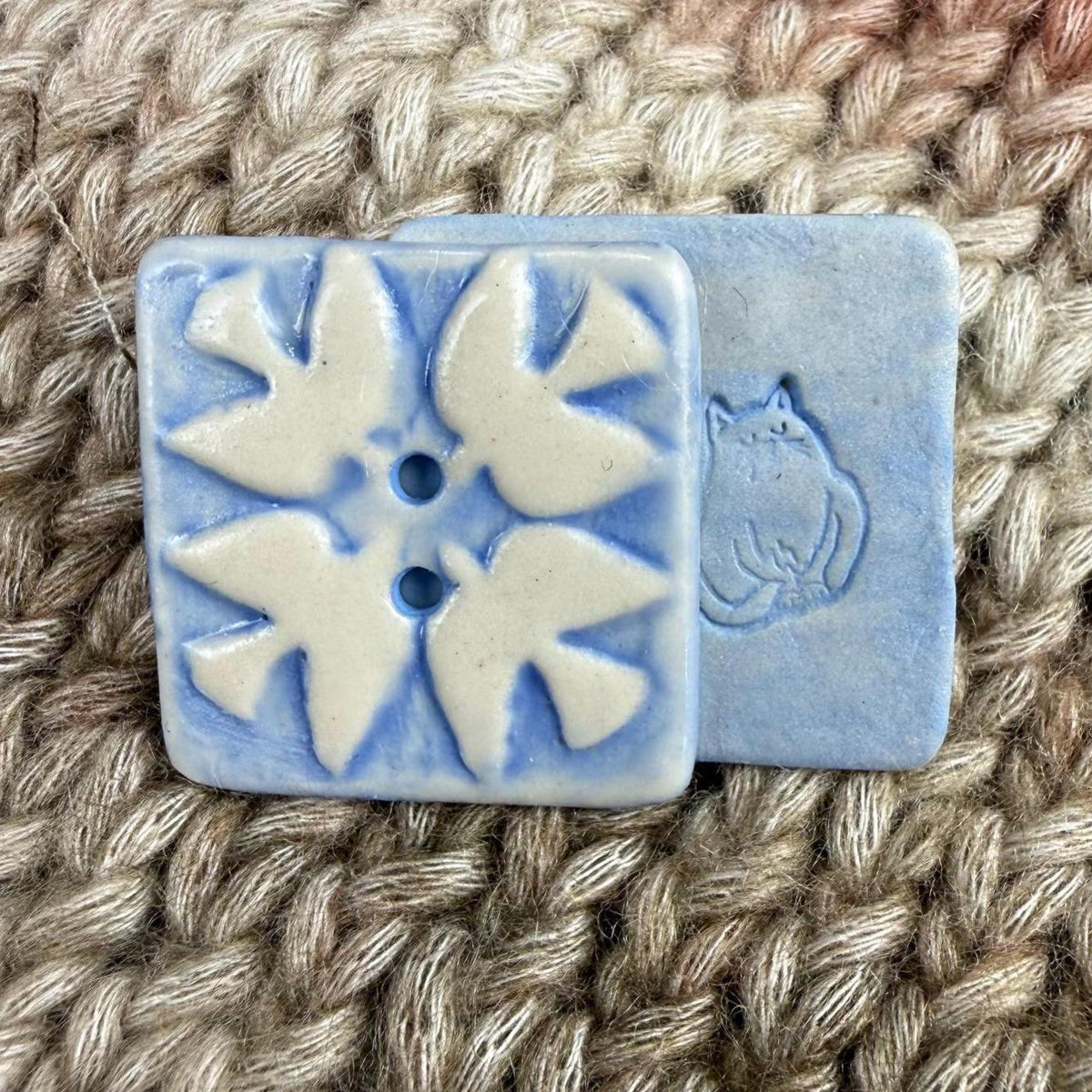 Blue and White Birds of Peace Ceramic Button
