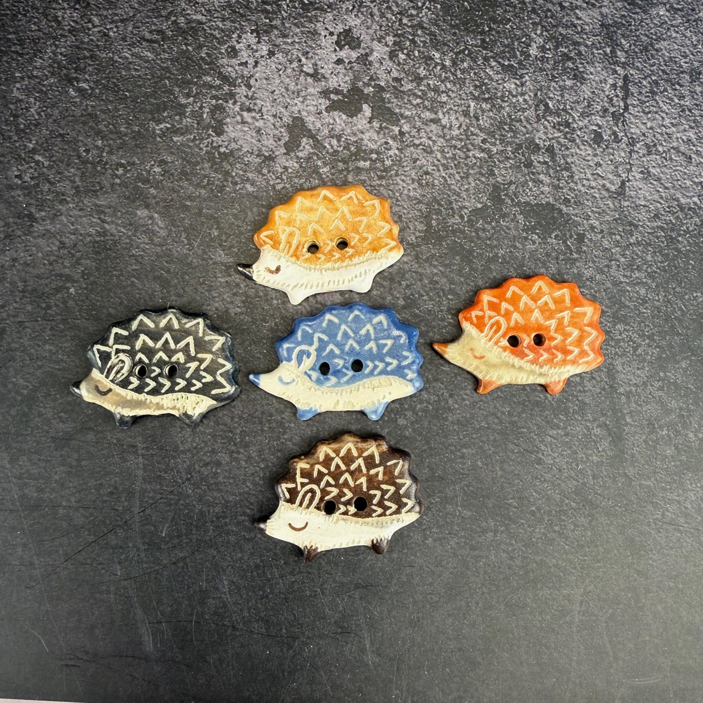Sgraffito Hedgehog Ceramic Buttons