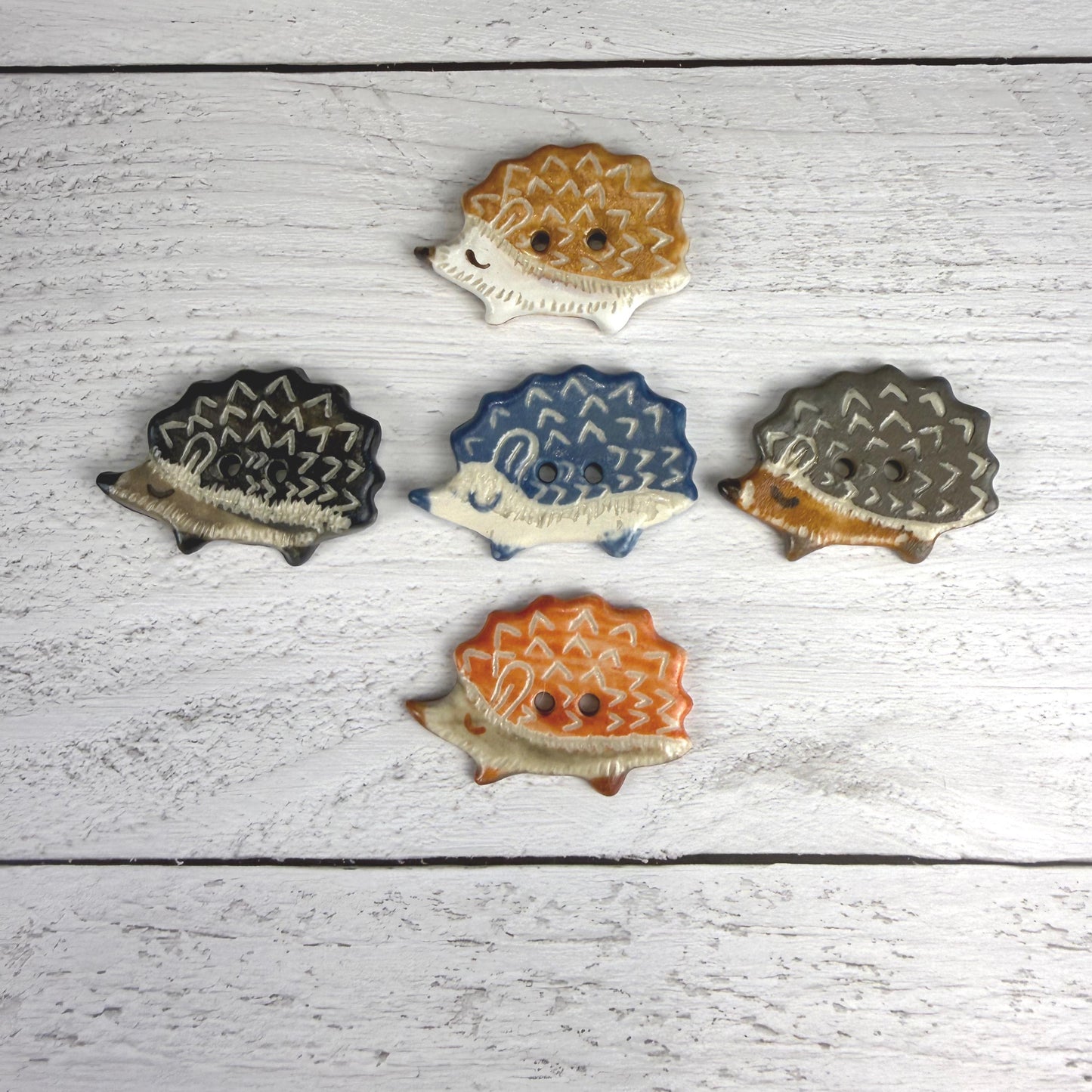 Sgraffito Hedgehog Ceramic Buttons