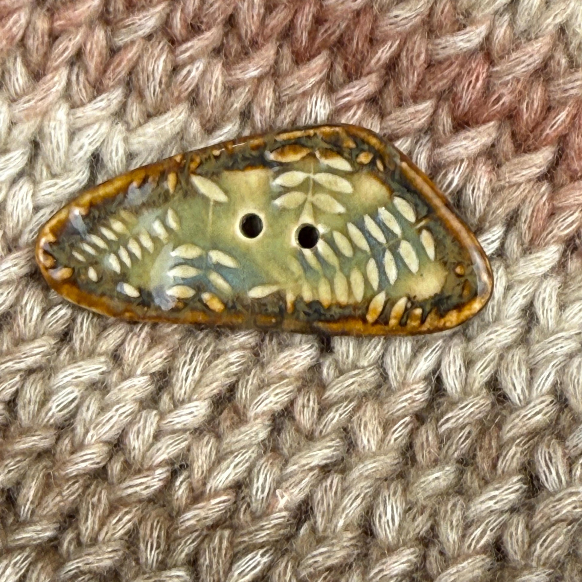 Ferns with Green, Blue, and Copper 2 Hole Large Triangular Buttons