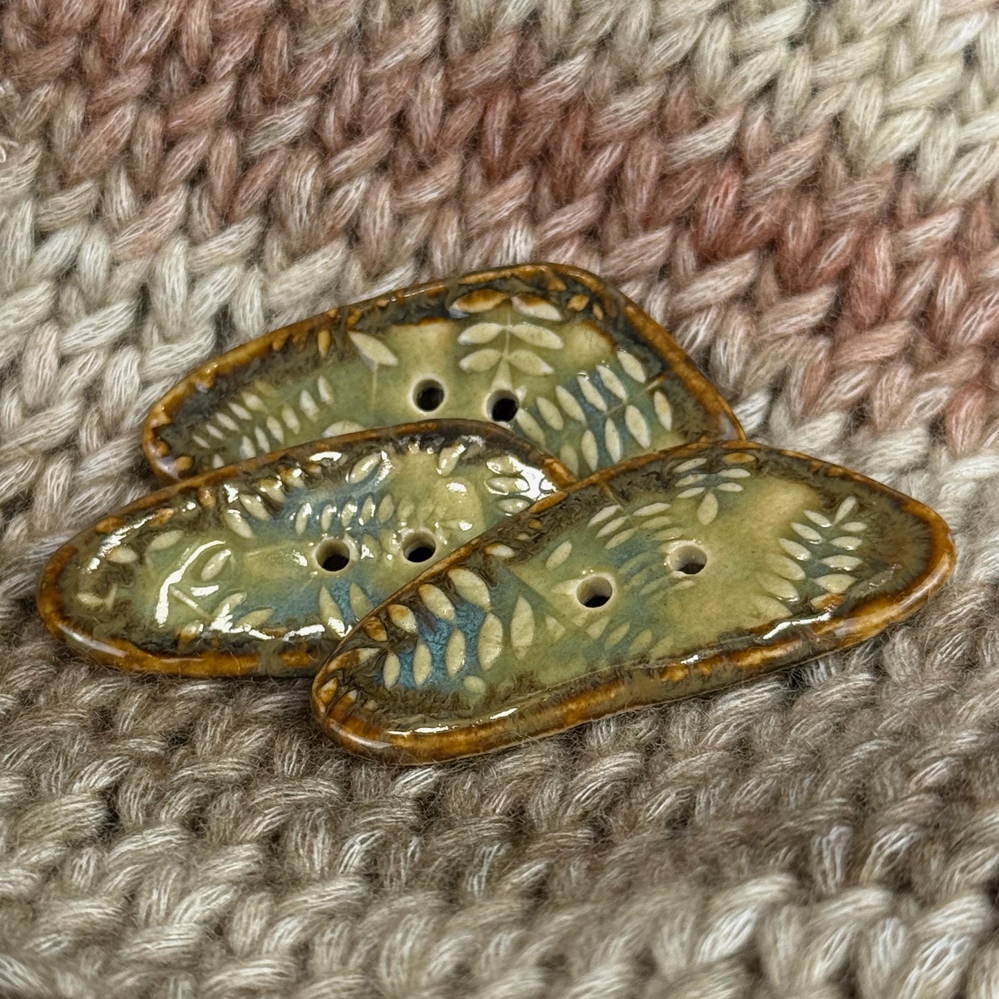 Ferns with Green, Blue, and Copper 2 Hole Large Triangular Buttons