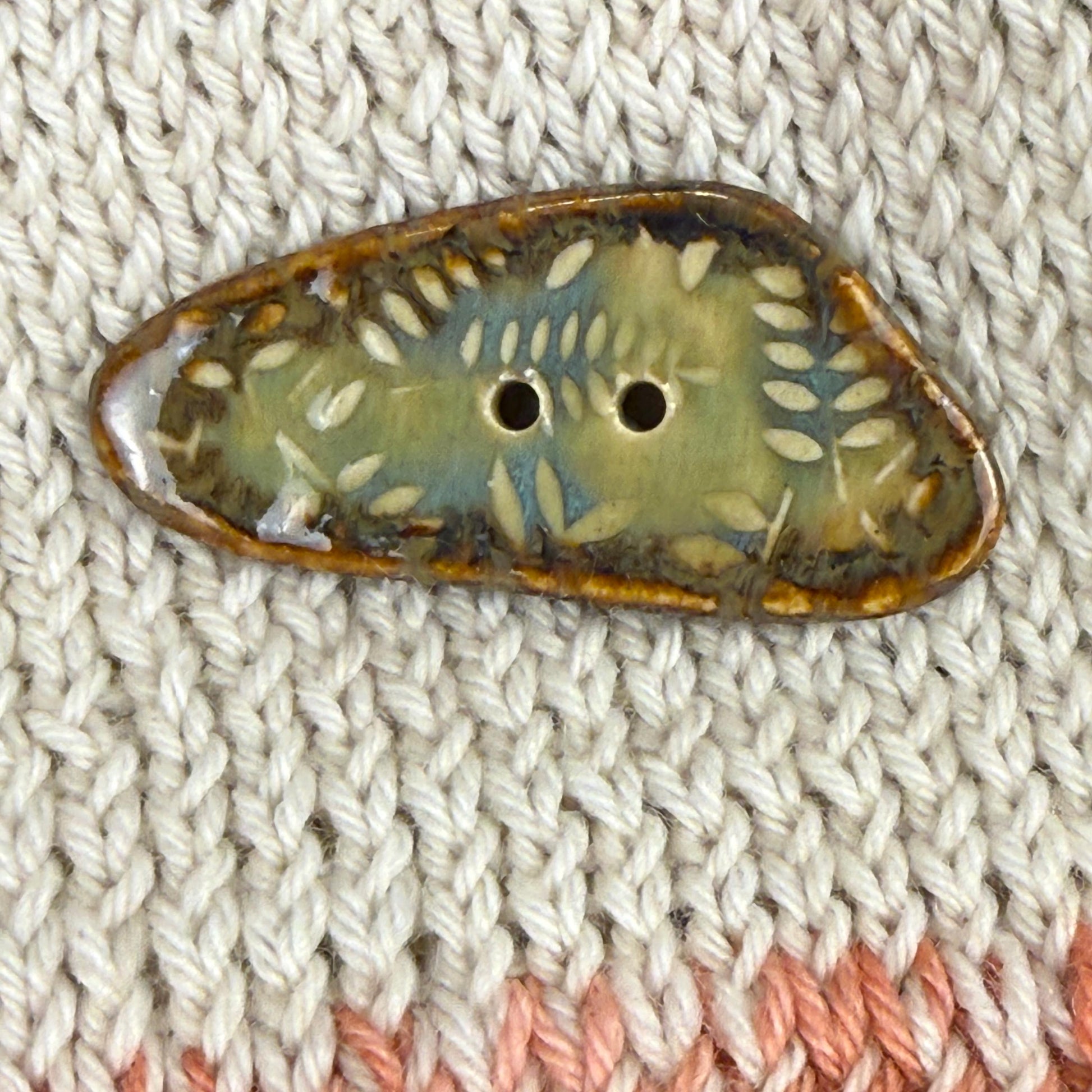 Ferns with Green, Blue, and Copper 2 Hole Large Triangular Buttons