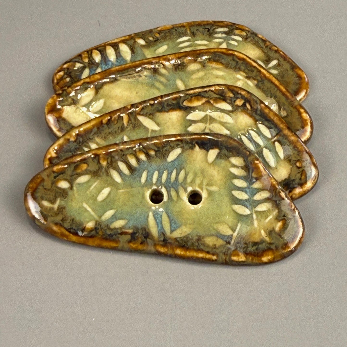 Ferns with Green, Blue, and Copper 2 Hole Large Triangular Buttons