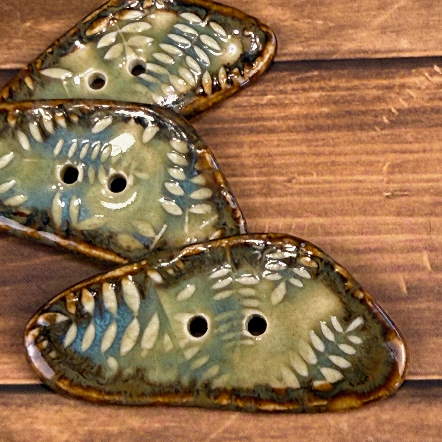 Ferns with Green, Blue, and Copper 2 Hole Large Triangular Buttons