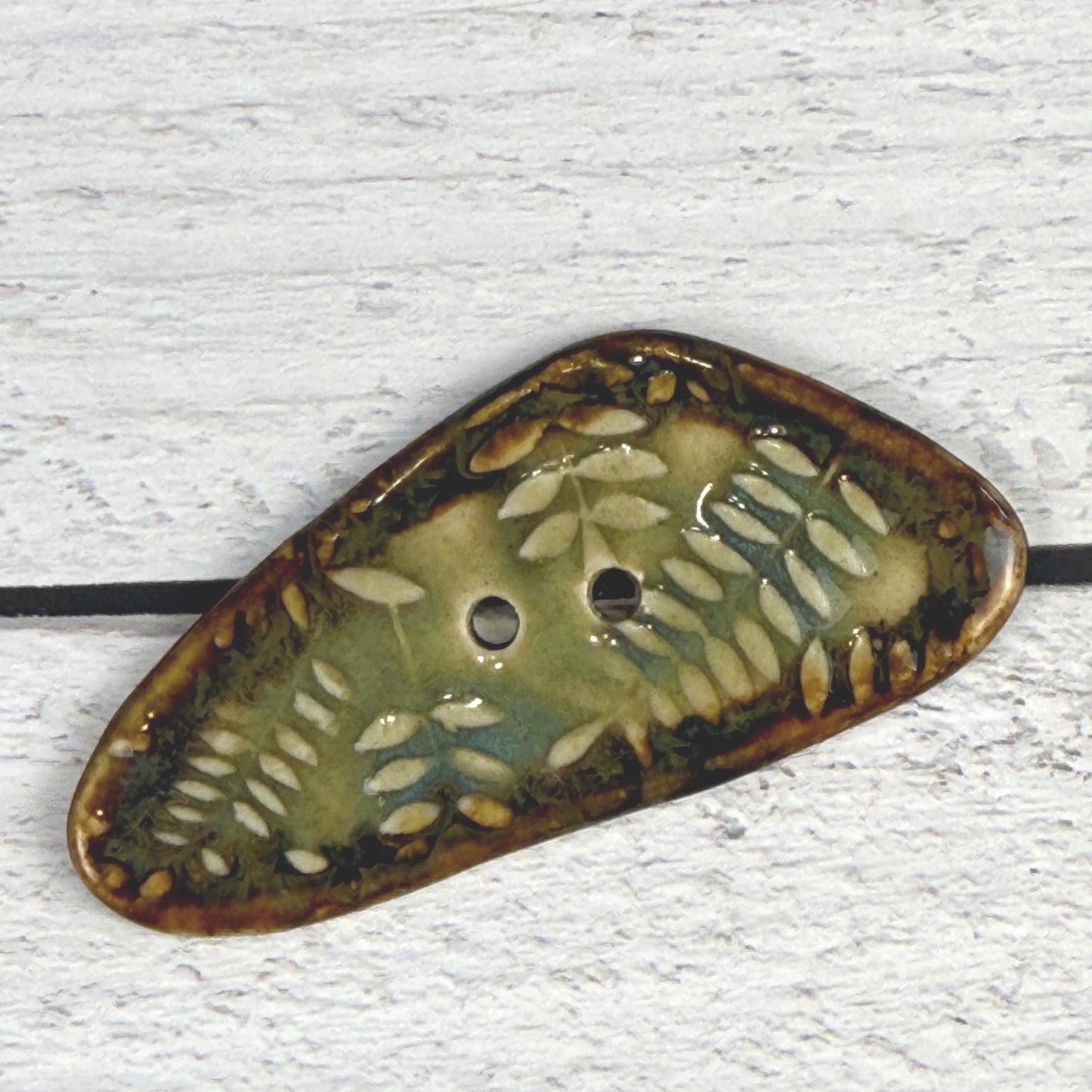 Ferns with Green, Blue, and Copper 2 Hole Large Triangular Buttons