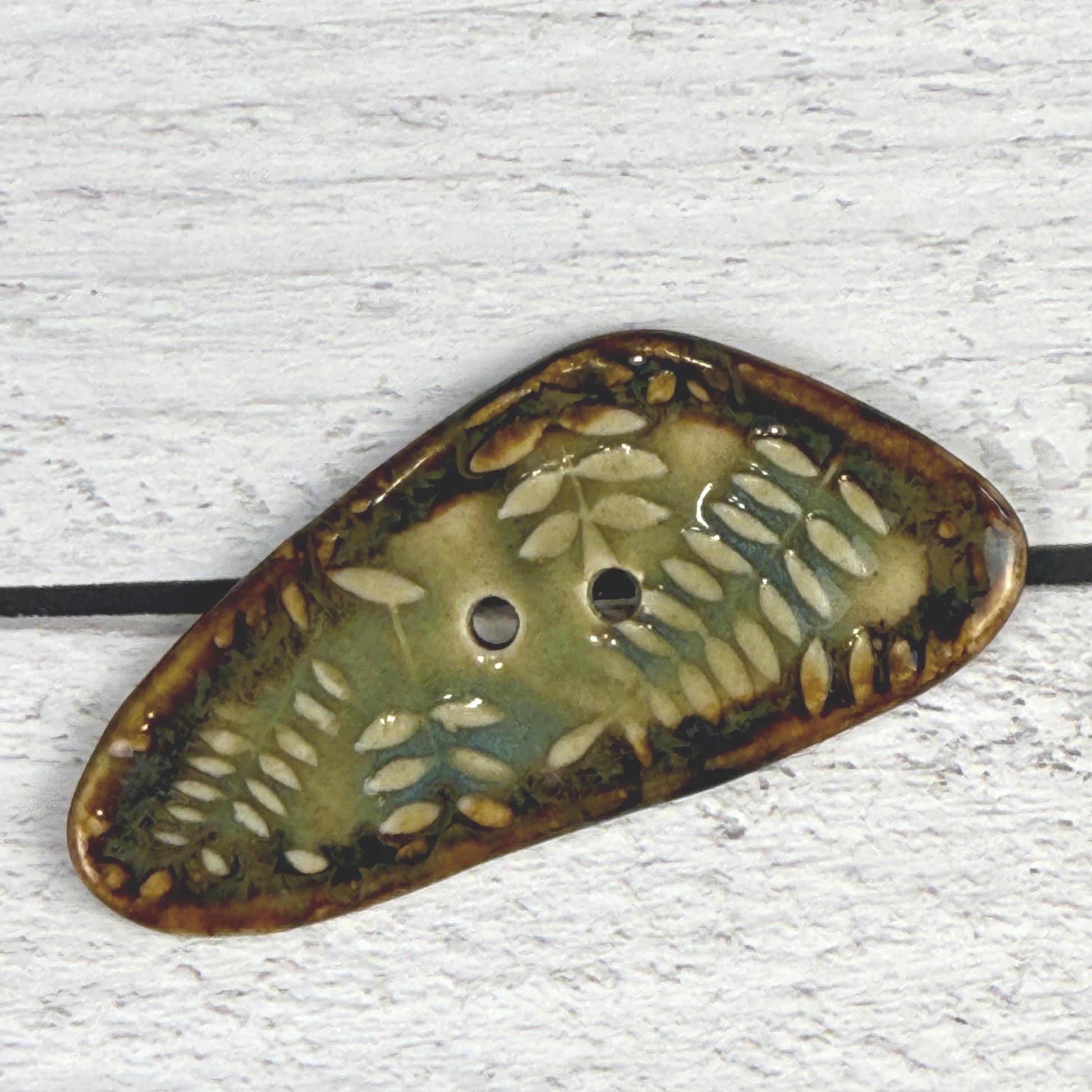 Ferns with Green, Blue, and Copper 2 Hole Large Triangular Buttons