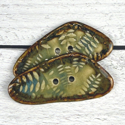 Ferns with Green, Blue, and Copper 2 Hole Large Triangular Buttons