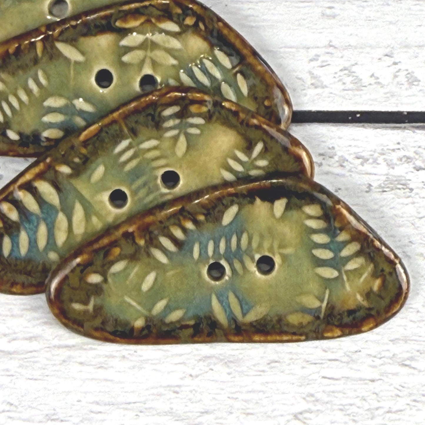 Ferns with Green, Blue, and Copper 2 Hole Large Triangular Buttons