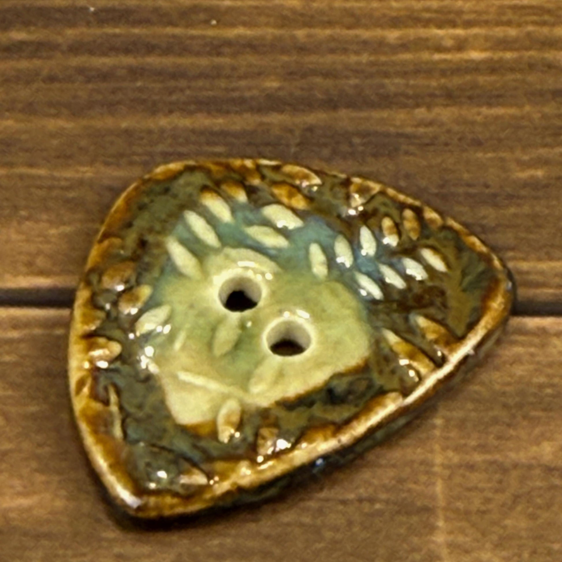 Ferns with Green, Blue, and Copper 2 Hole Small Triangular Buttons
