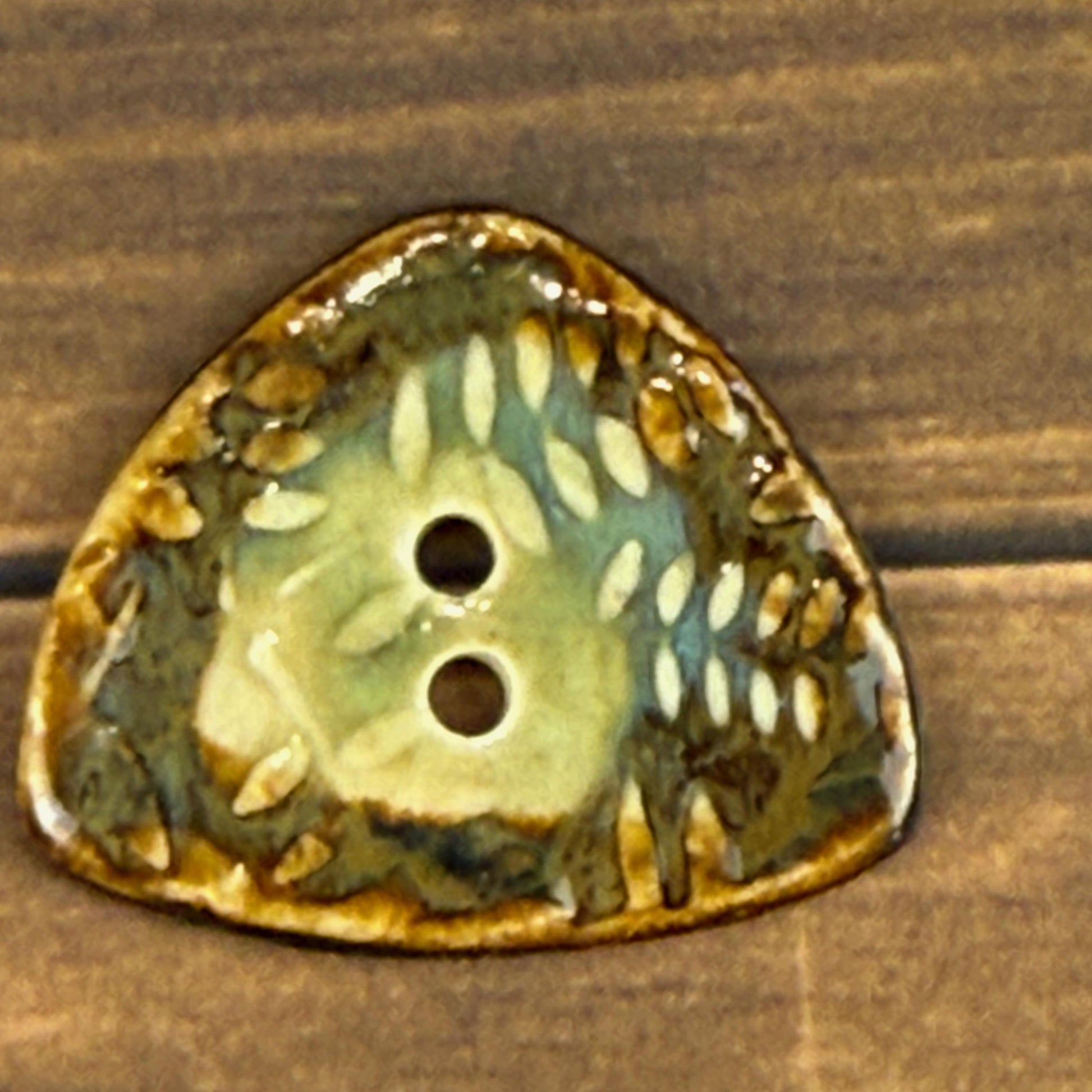 Ferns with Green, Blue, and Copper 2 Hole Small Triangular Buttons