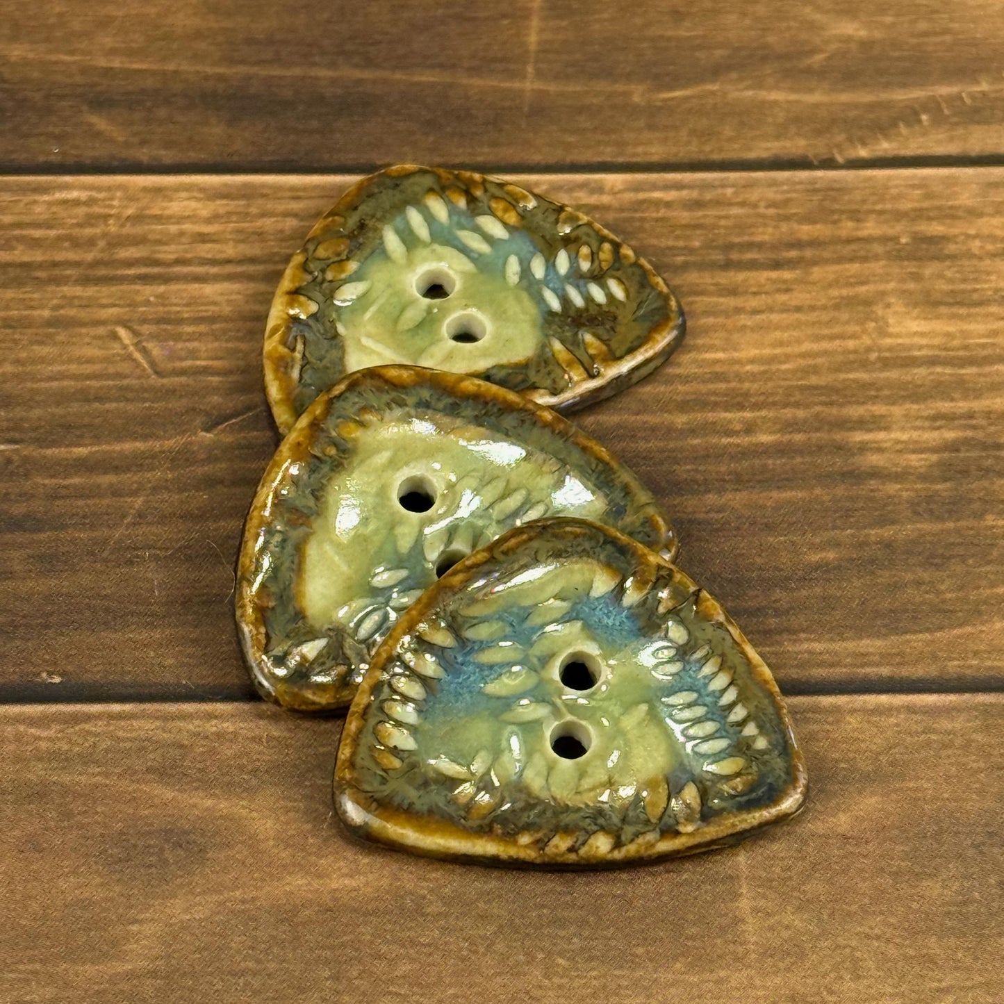 Ferns with Green, Blue, and Copper 2 Hole Small Triangular Buttons