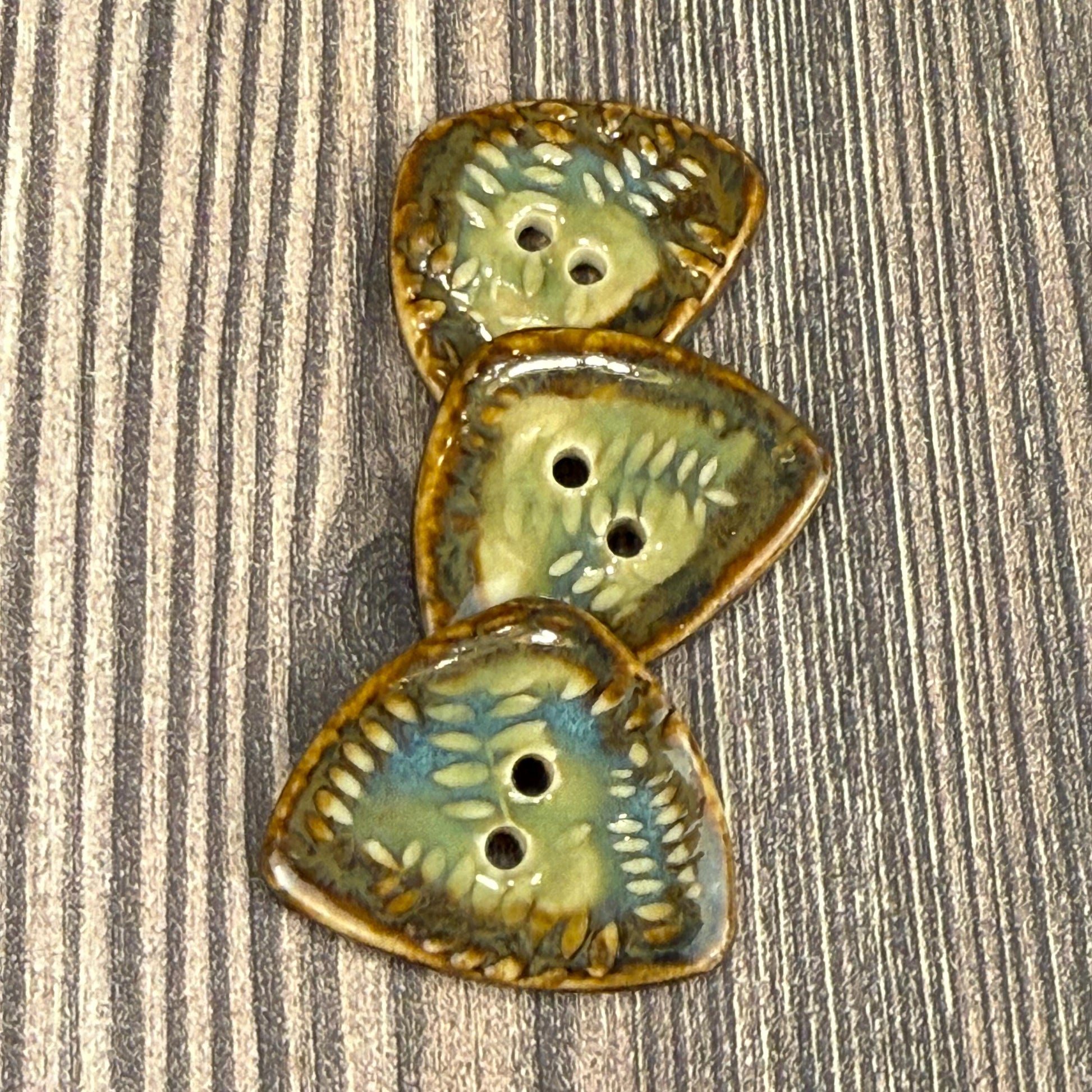 Ferns with Green, Blue, and Copper 2 Hole Small Triangular Buttons