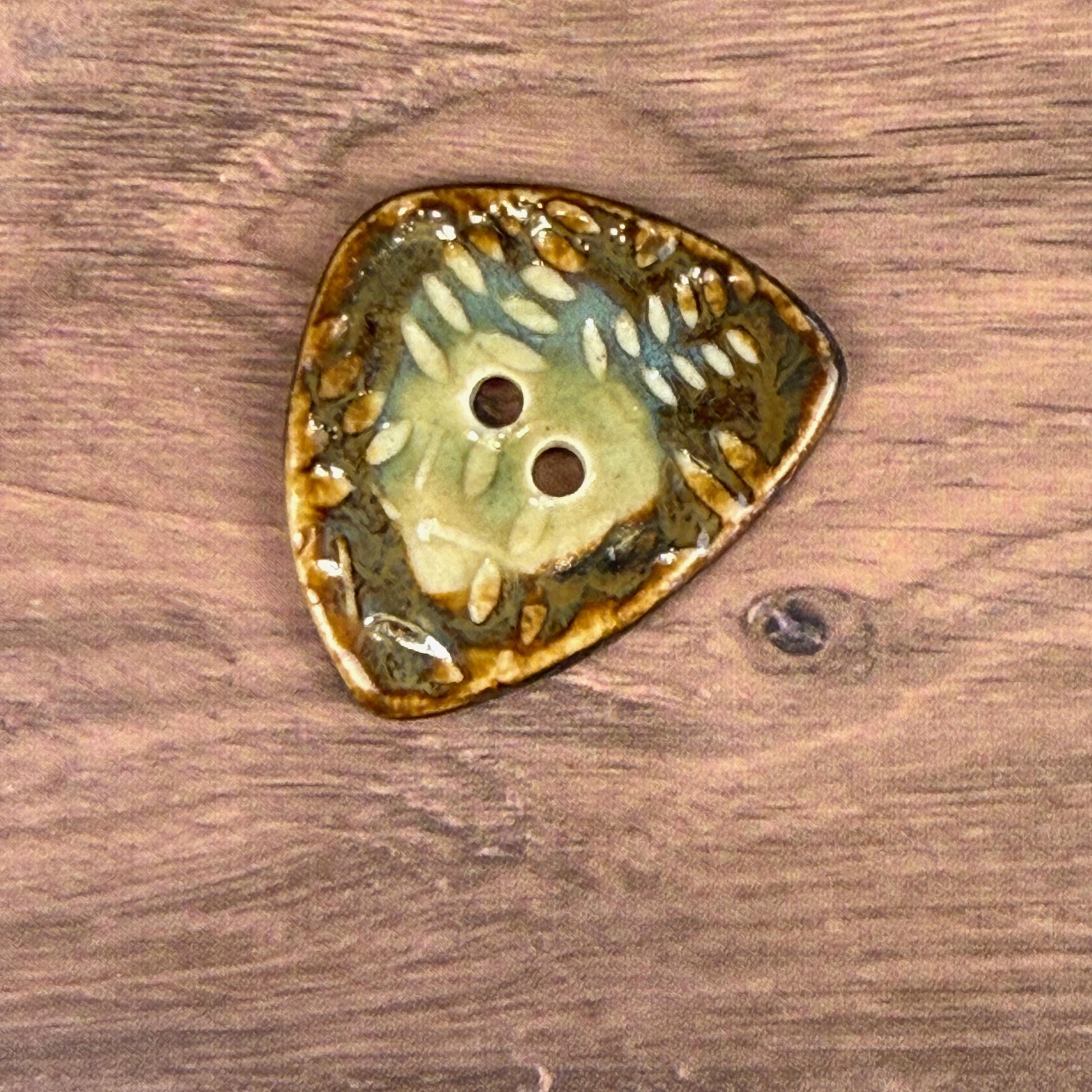 Ferns with Green, Blue, and Copper 2 Hole Small Triangular Buttons